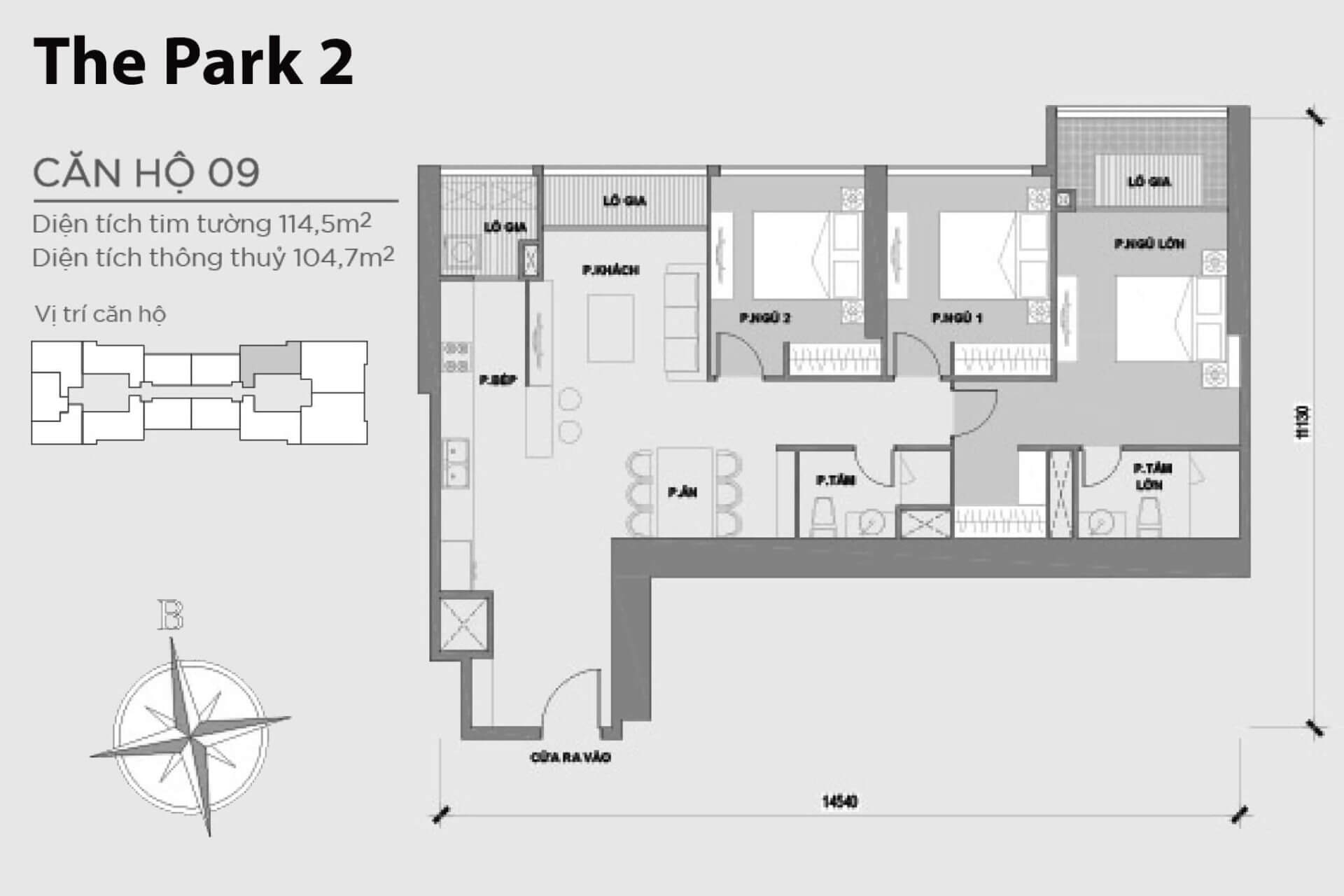 mặt bằng layout căn hộ số 09 Park 2 Vinhomes Central Park