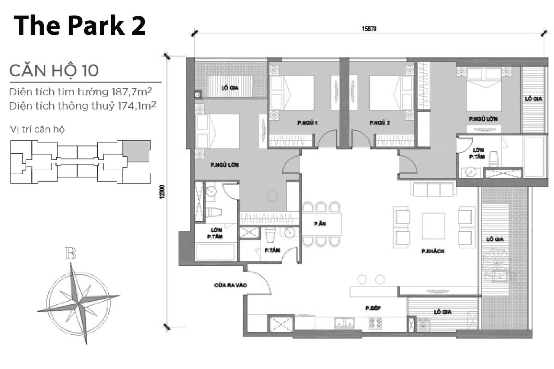 mặt bằng layout căn hộ số 10 Park 2 Vinhomes Central Park
