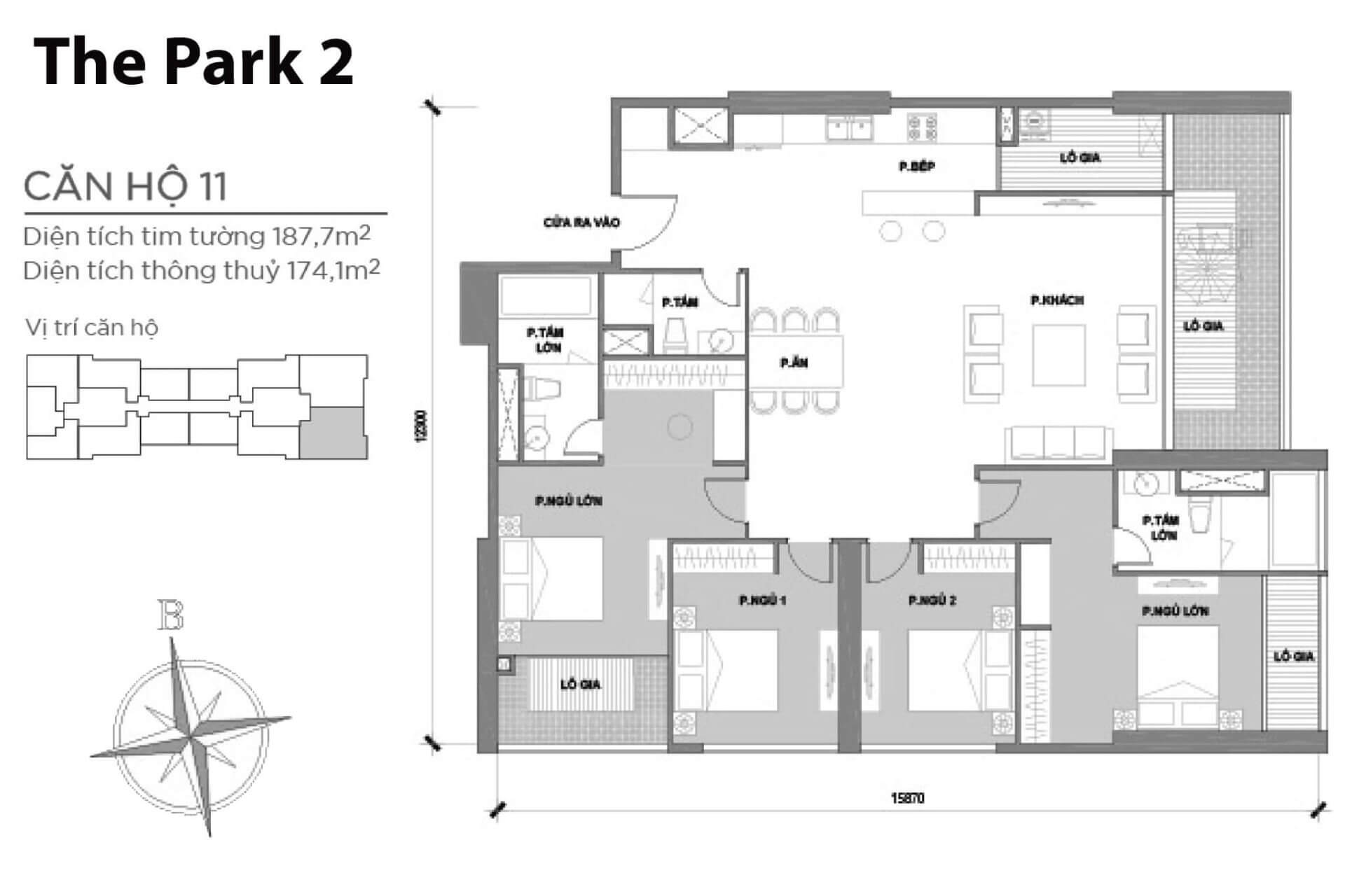 mặt bằng layout căn hộ số 11 Park 2 Vinhomes Central Park