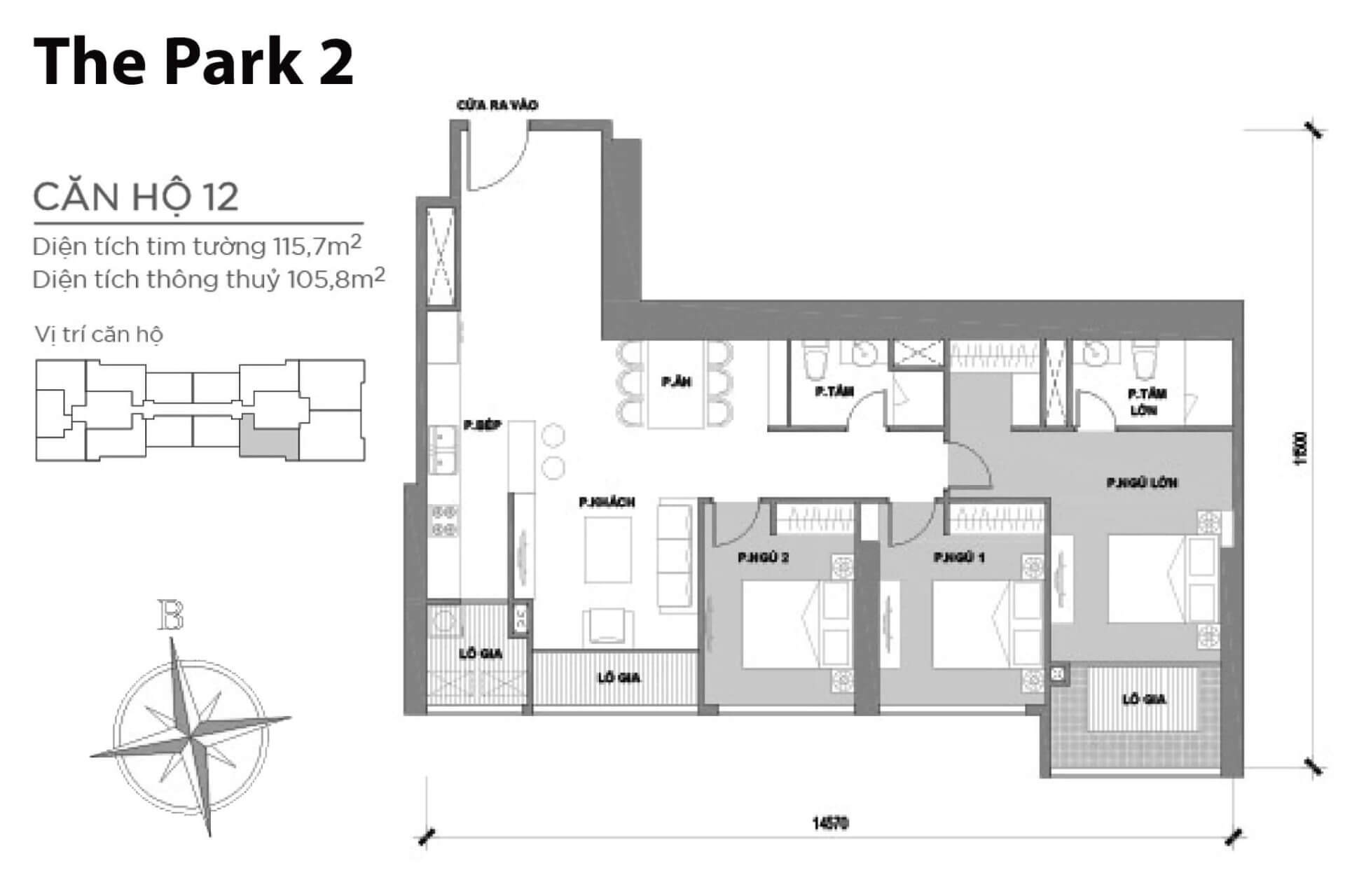 mặt bằng layout căn hộ số 12 Park 2 Vinhomes Central Park