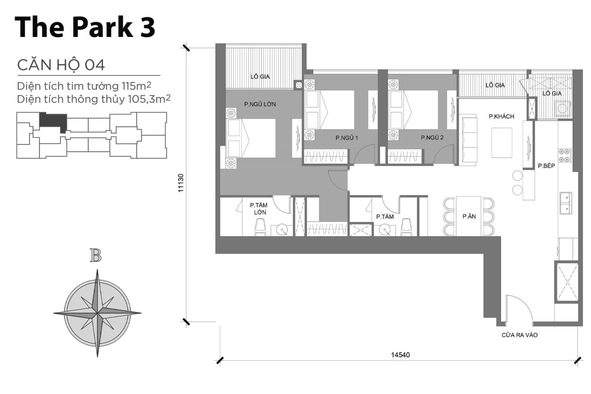 mặt bằng layout căn hộ số 04 Park 3 Vinhomes Central Park
