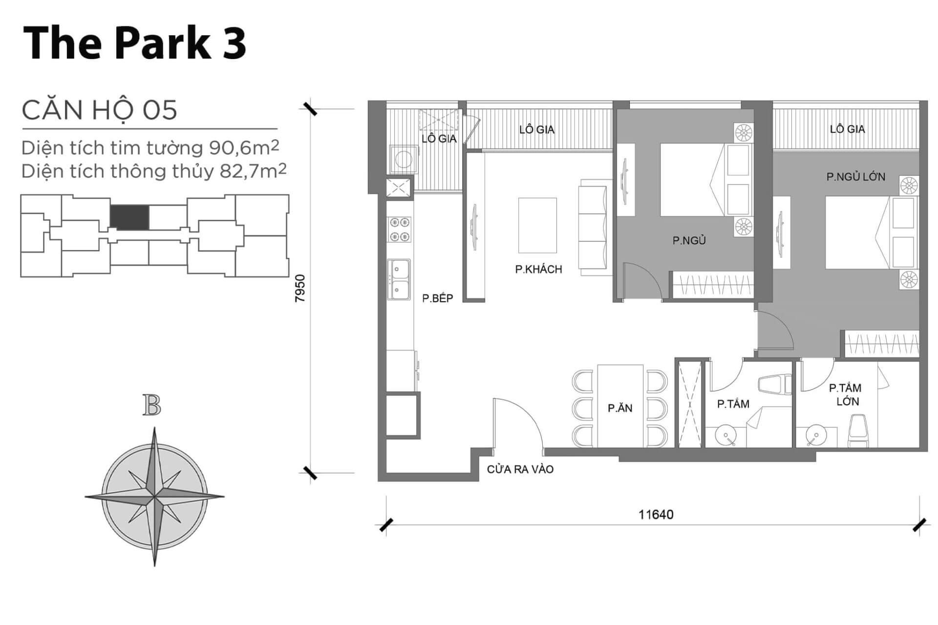 mặt bằng layout căn hộ số 05 Park 3 Vinhomes Central Park