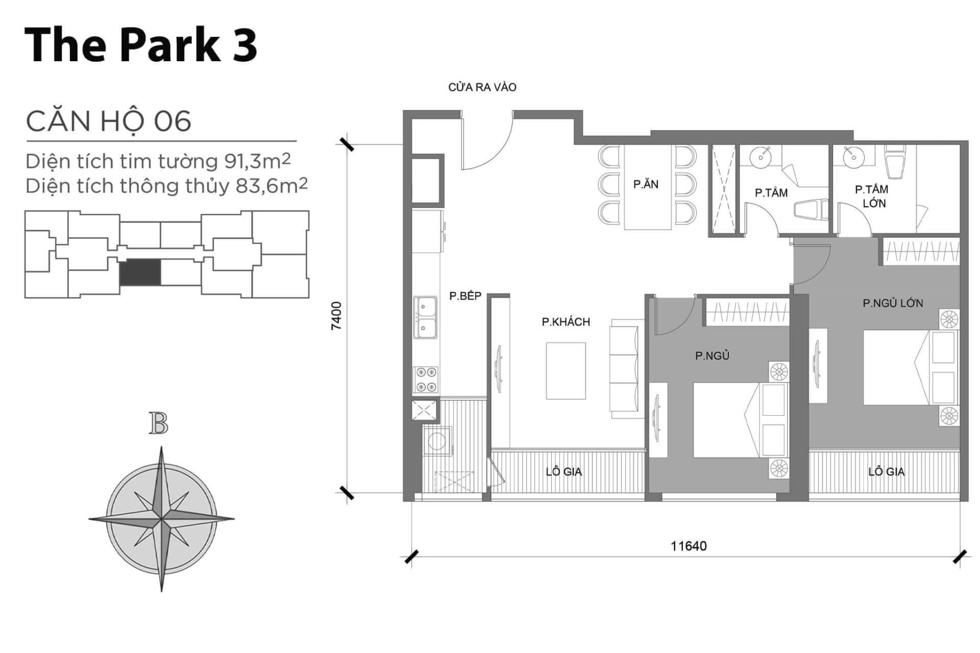 mặt bằng layout căn hộ số 06 Park 3 Vinhomes Central Park