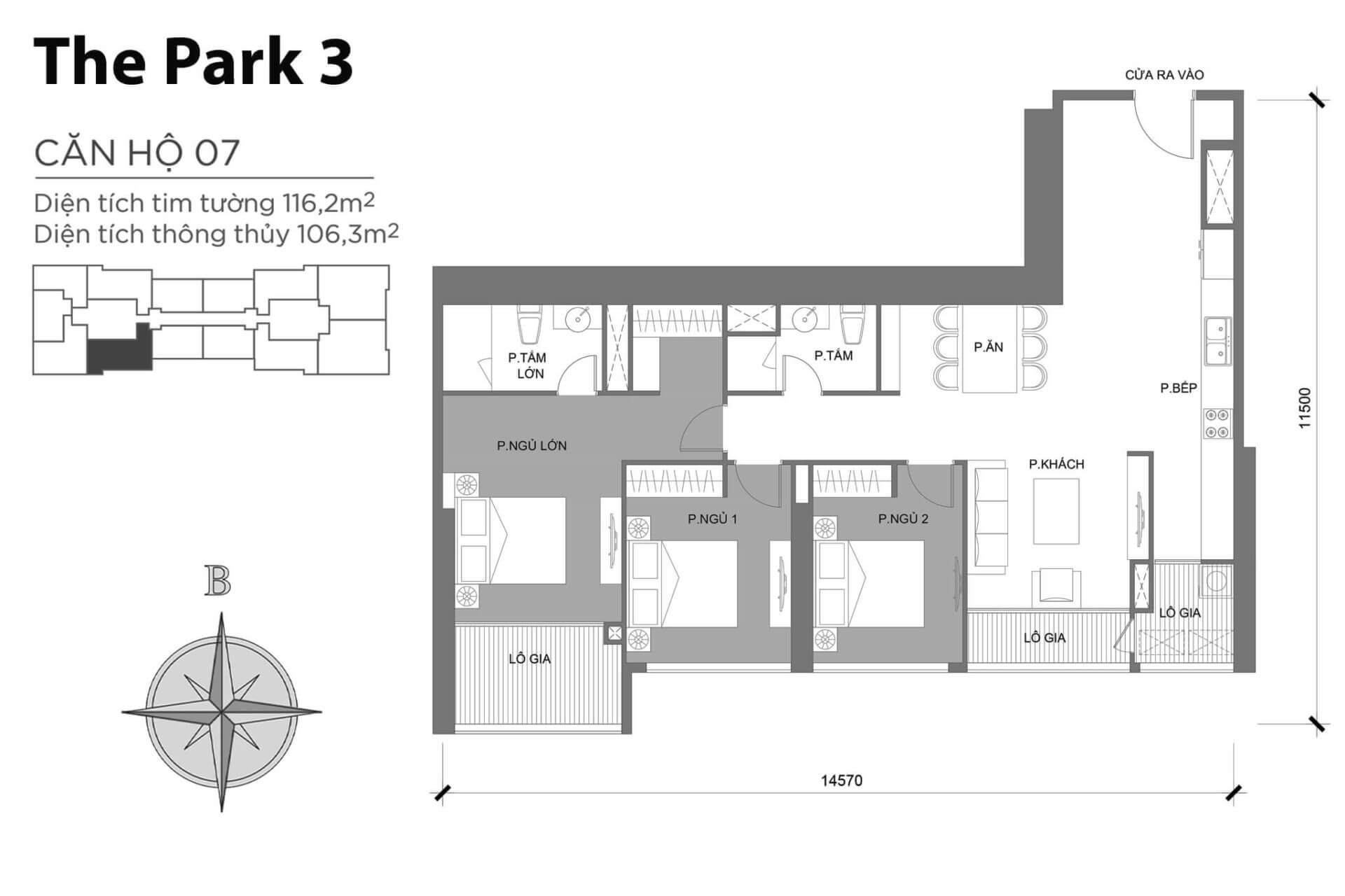 mặt bằng layout căn hộ số 07 Park 3 Vinhomes Central Park