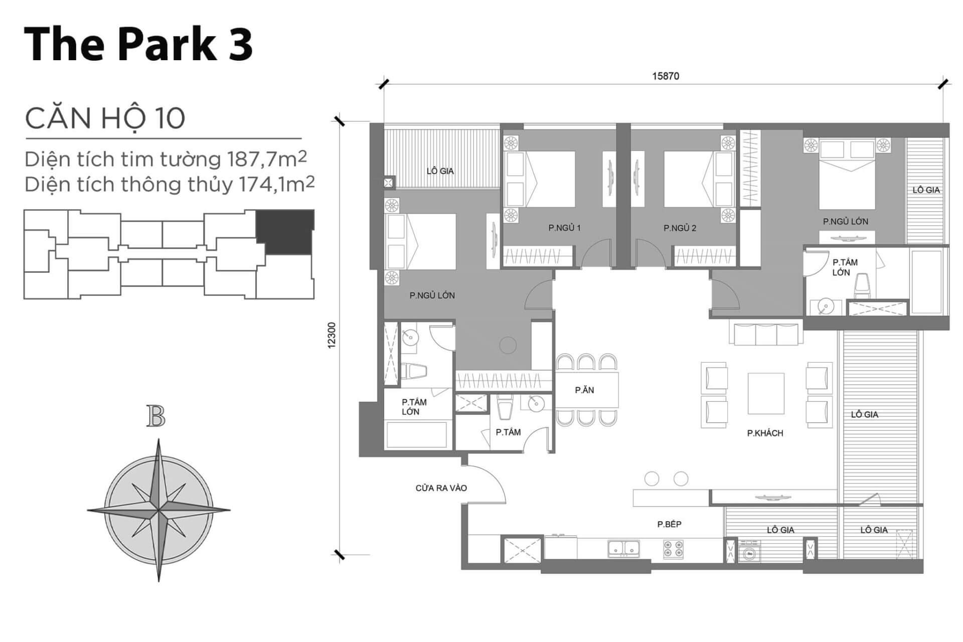 mặt bằng layout căn hộ số 10 Park 3 Vinhomes Central Park