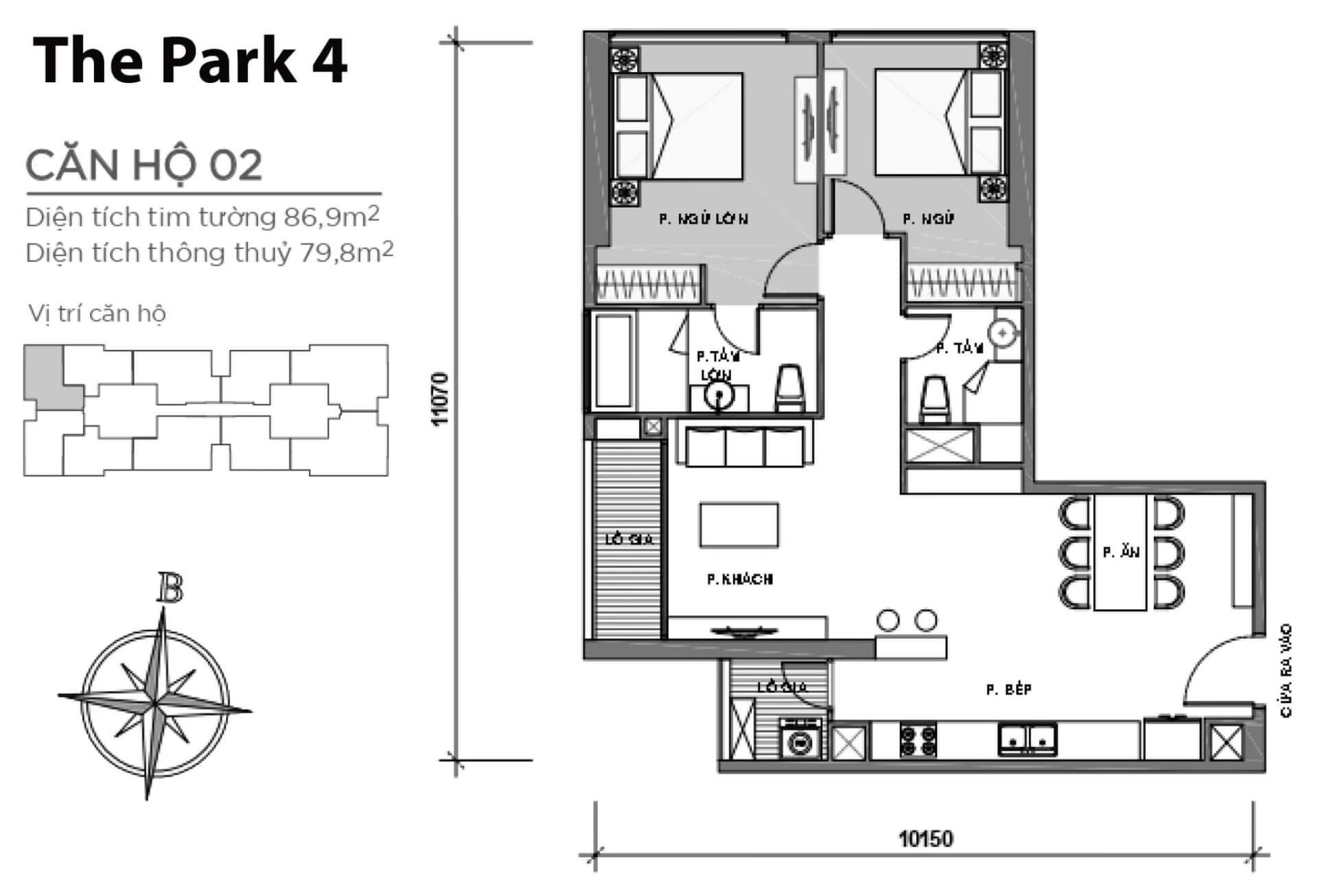 mặt bằng layout căn hộ số 02 Park 4 Vinhomes Central Park