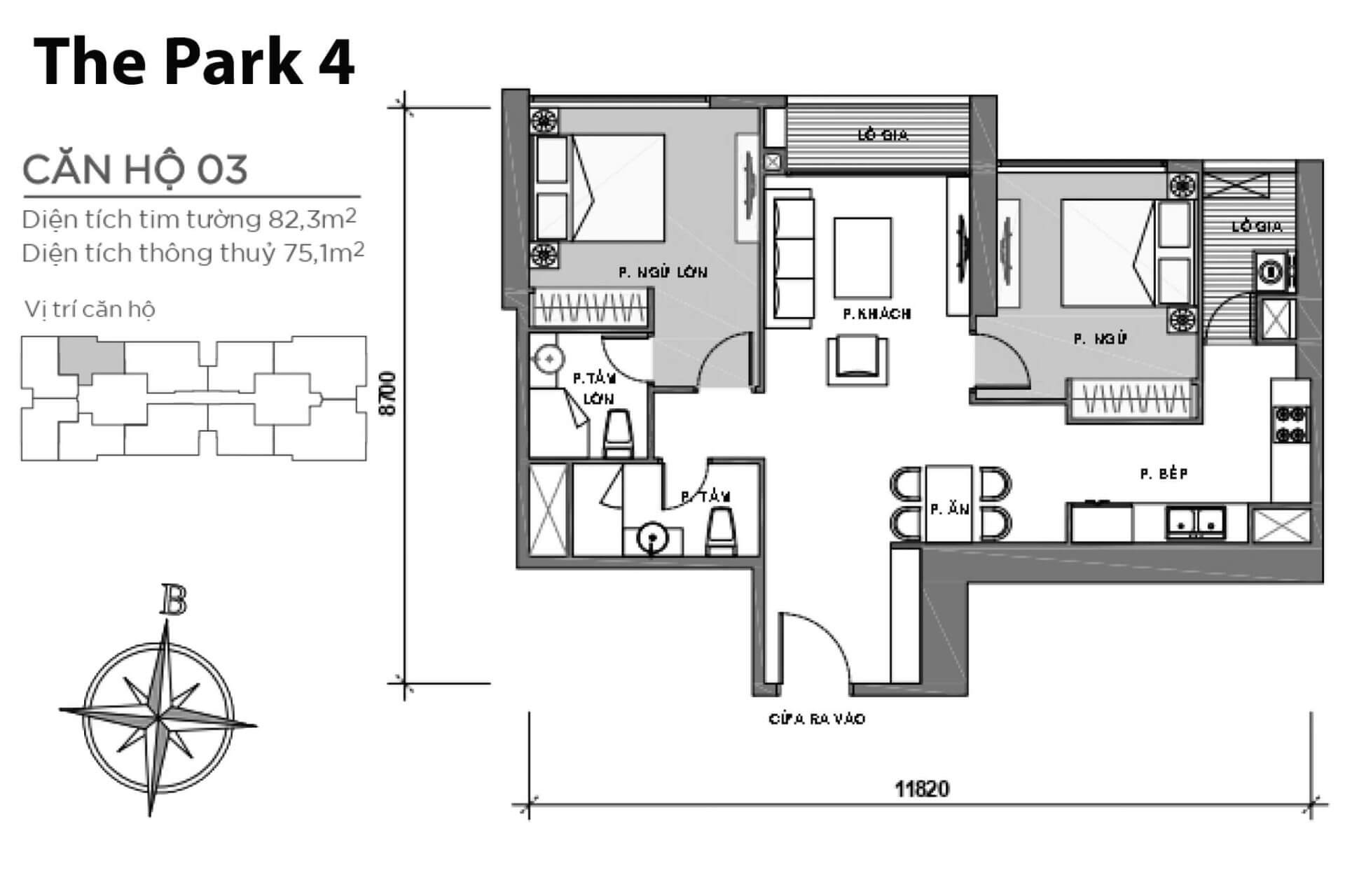 mặt bằng layout căn hộ số 03 Park 4 Vinhomes Central Park