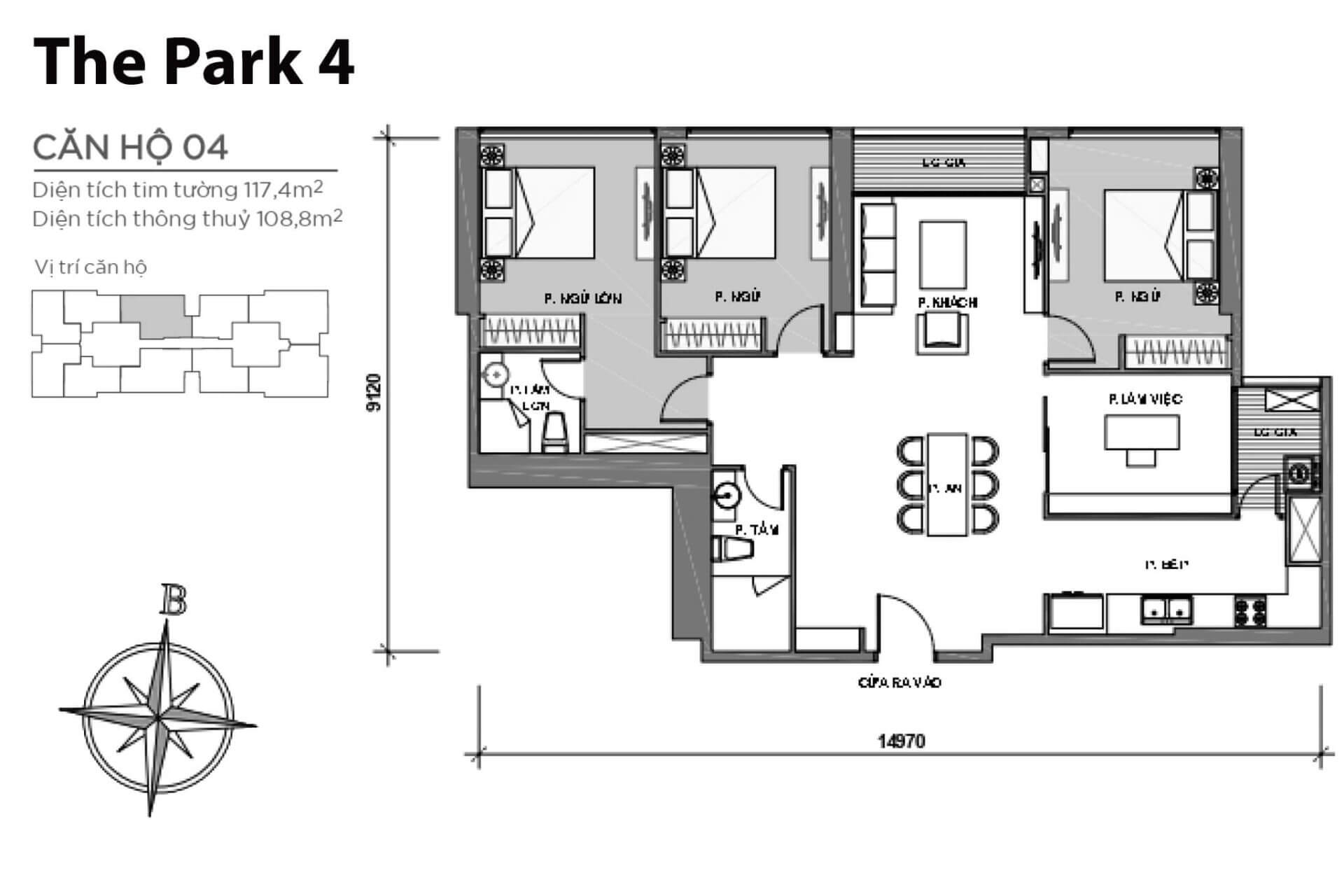 mặt bằng layout căn hộ số 04 Park 4 Vinhomes Central Park