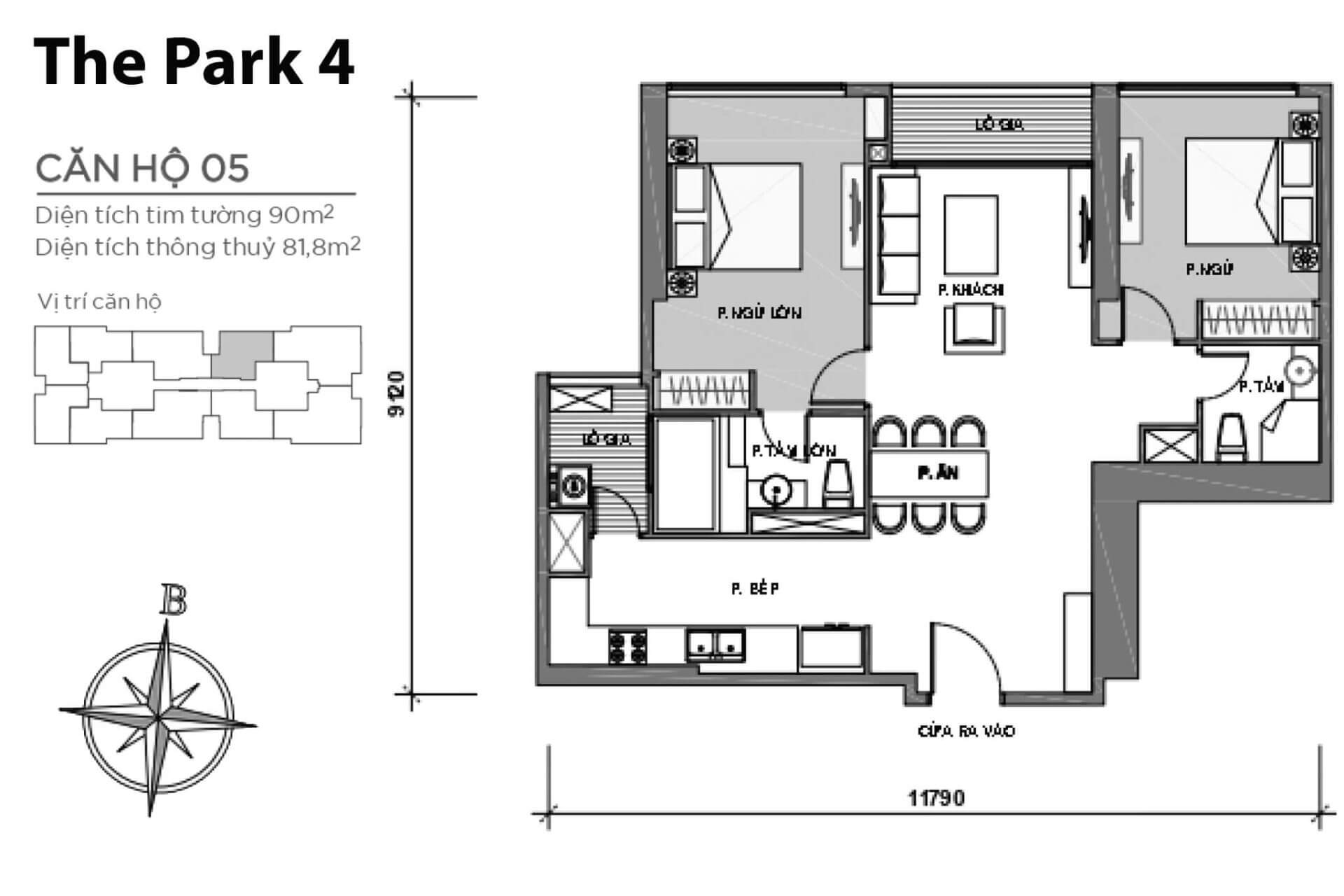 mặt bằng layout căn hộ số 05 Park 4 Vinhomes Central Park