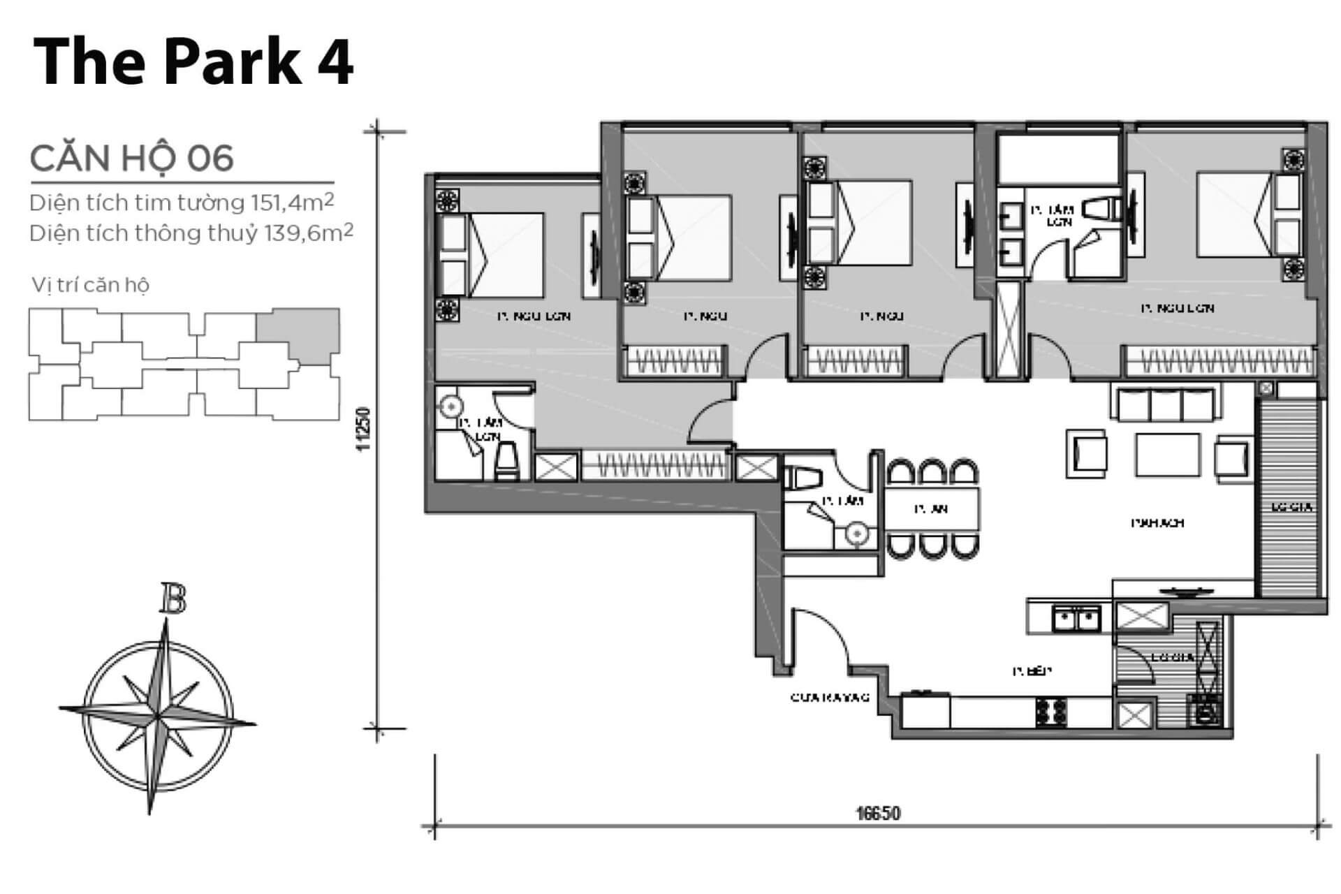 mặt bằng layout căn hộ số 06 Park 4 Vinhomes Central Park