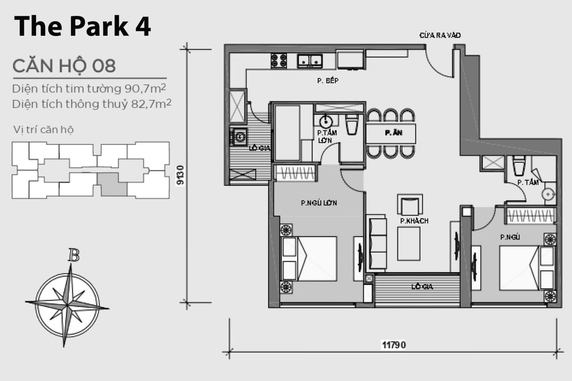 mặt bằng layout căn hộ số 08 Park 4 Vinhomes Central Park