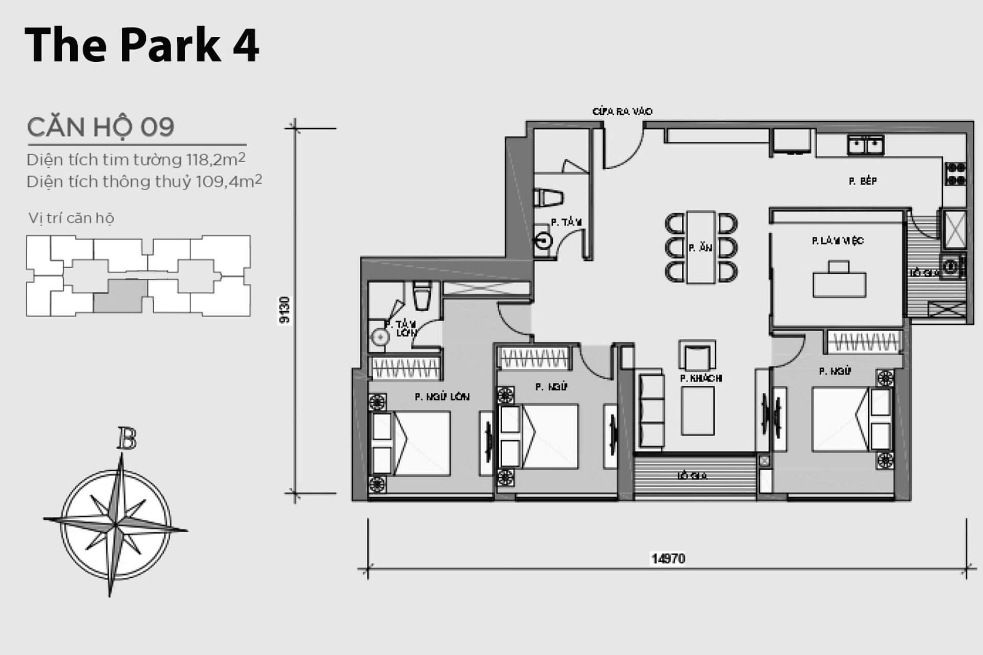 mặt bằng layout căn hộ số 9 Park 4 Vinhomes Central Park