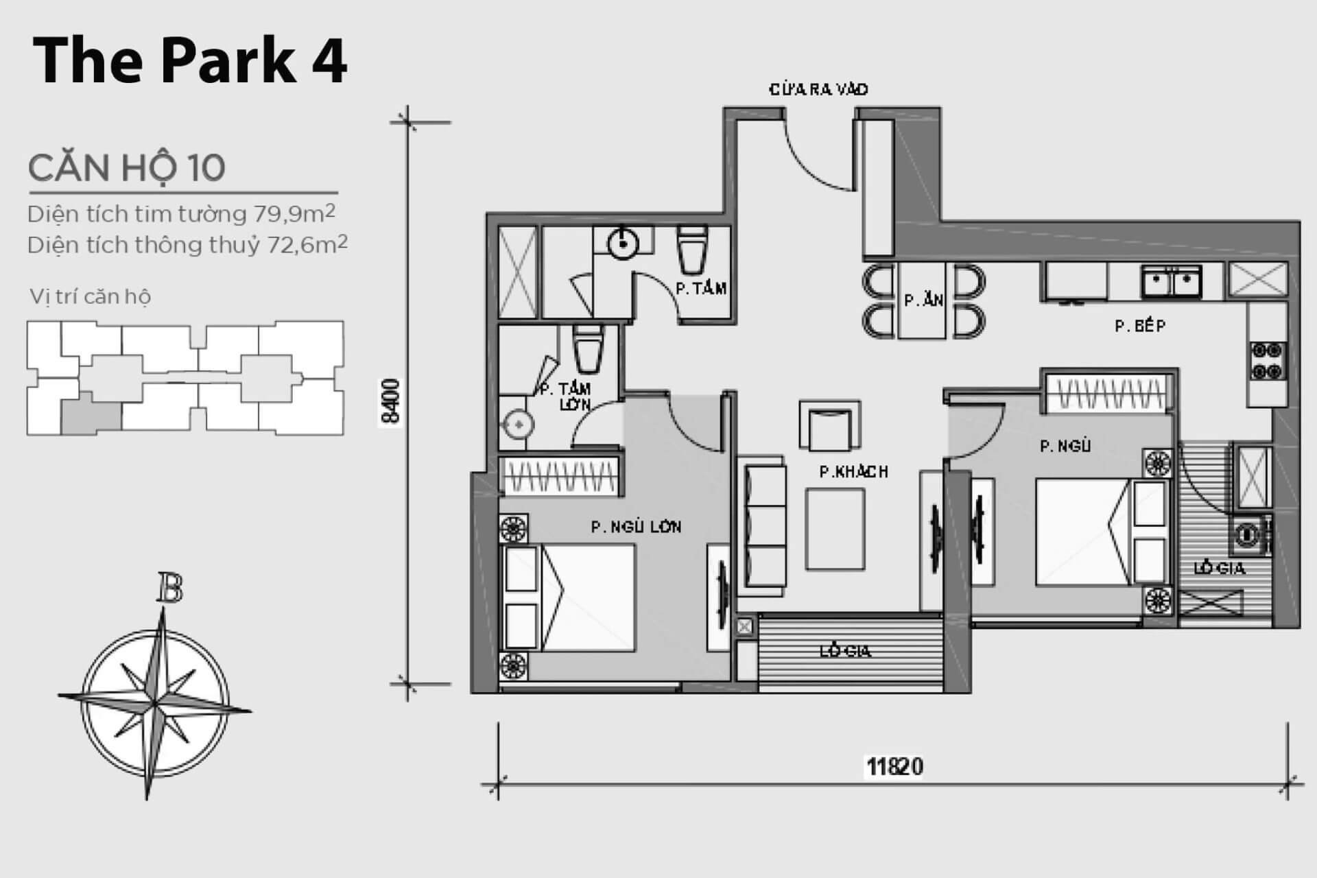 mặt bằng layout căn hộ số 10 Park 4 Vinhomes Central Park