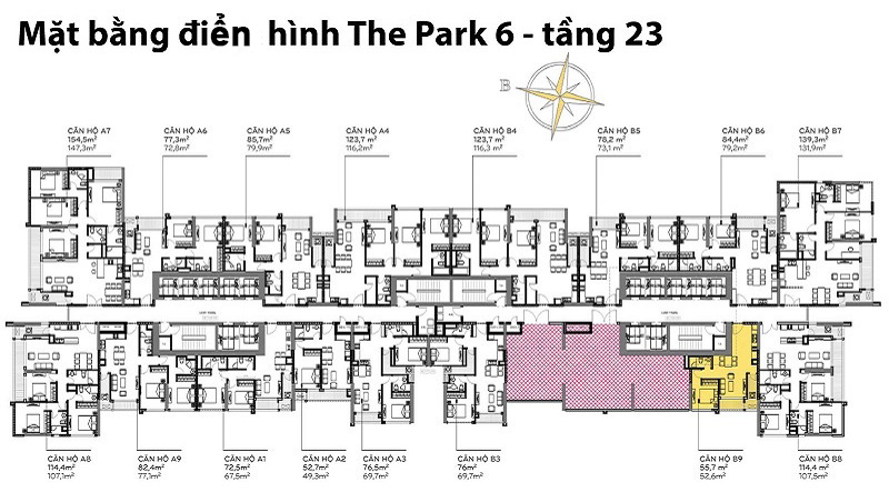 mặt bằng layout Park 6 tầng 23