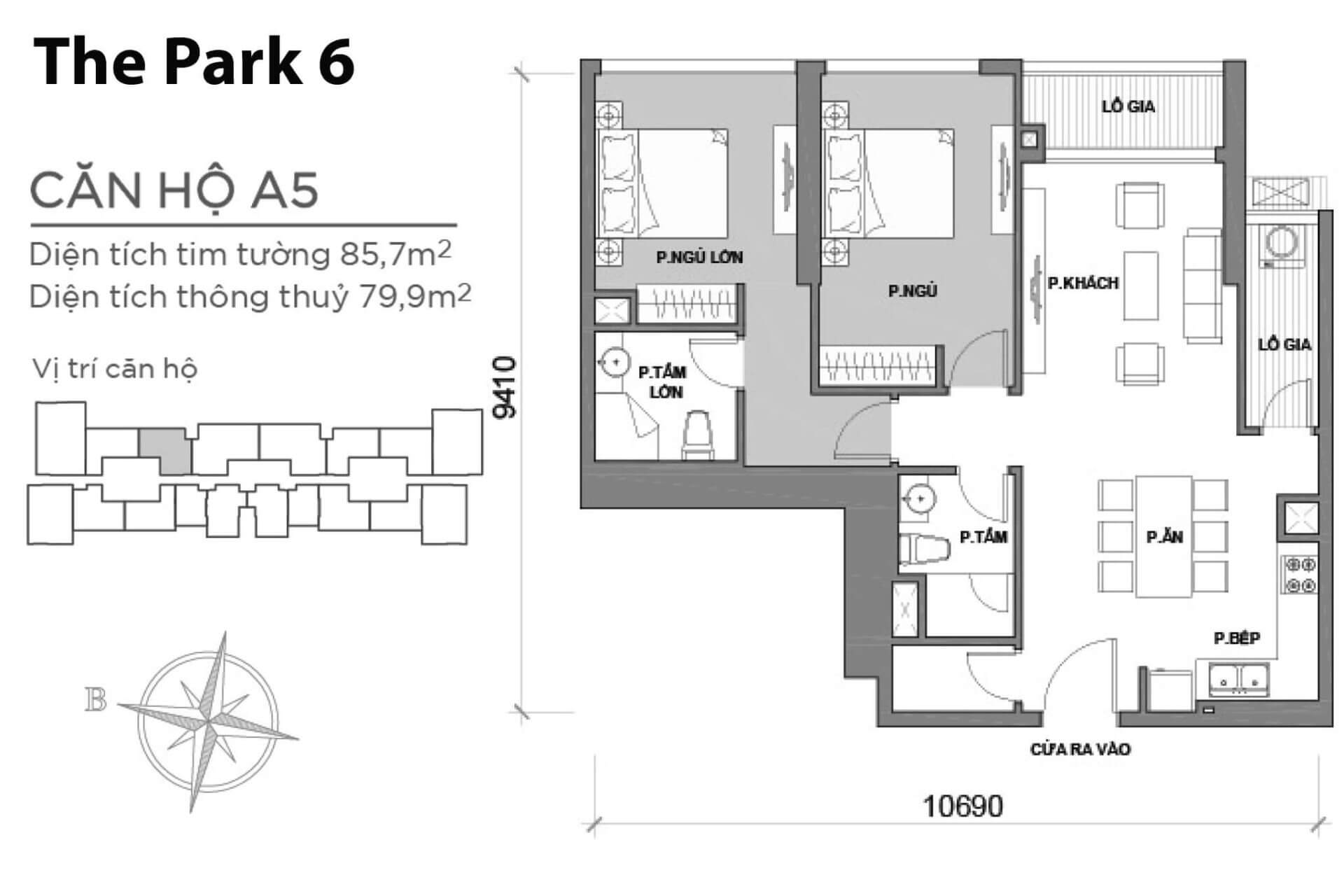 mặt bằng layout Park 6 căn hộ A5 P6A-05