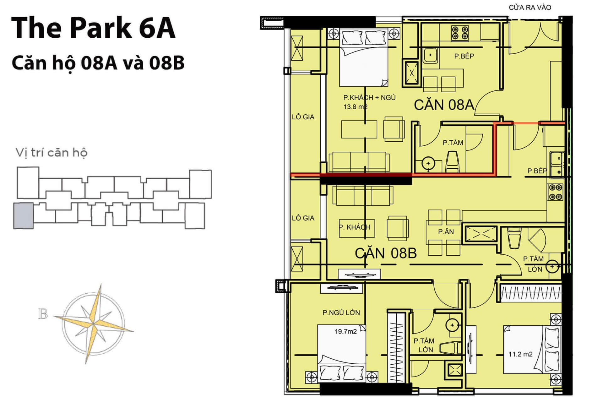 mặt bằng layout Park 6 căn hộ A8 P6A-08A và P6A-08B