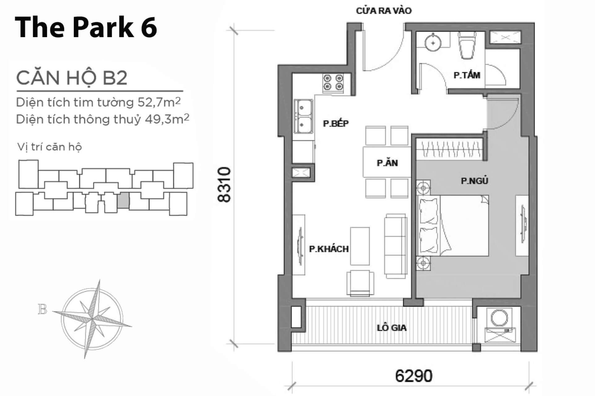 mặt bằng layout Park 6 căn hộ B2 P6B-02