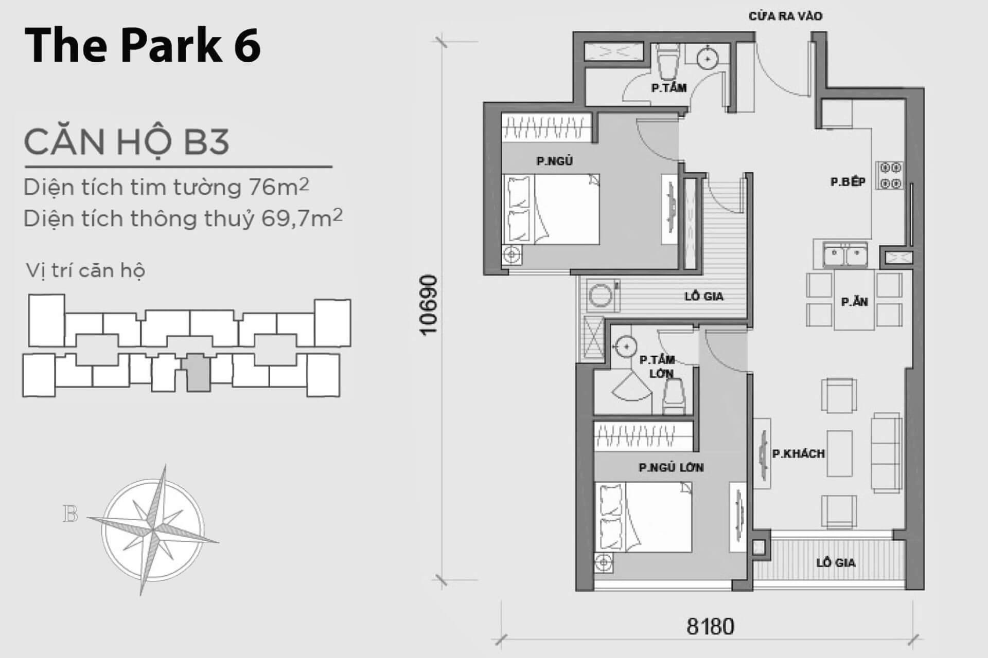 mặt bằng layout Park 6 căn hộ B3 P6B-03