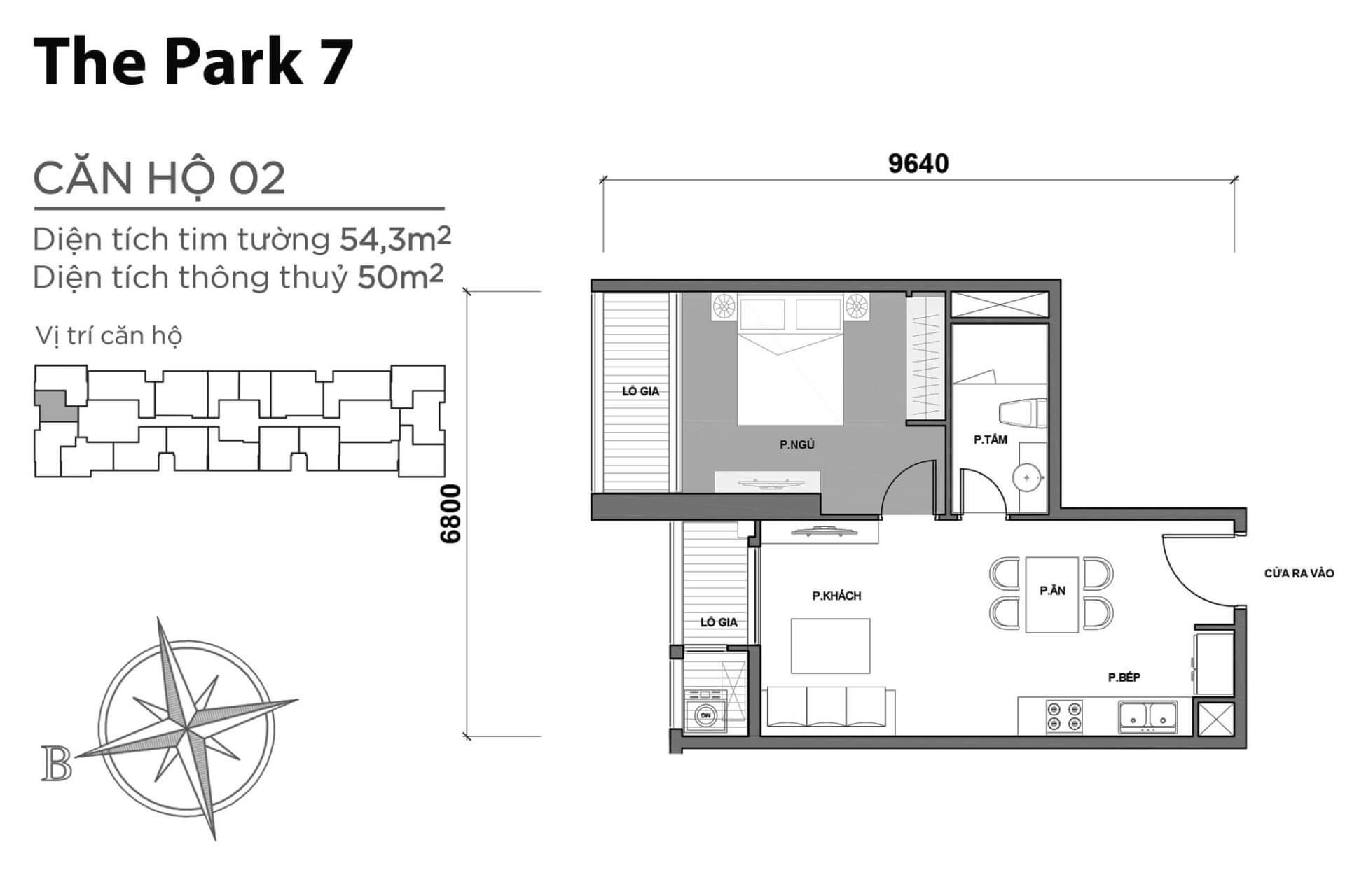 layout căn hộ số 02 tòa Park 7 P7-02