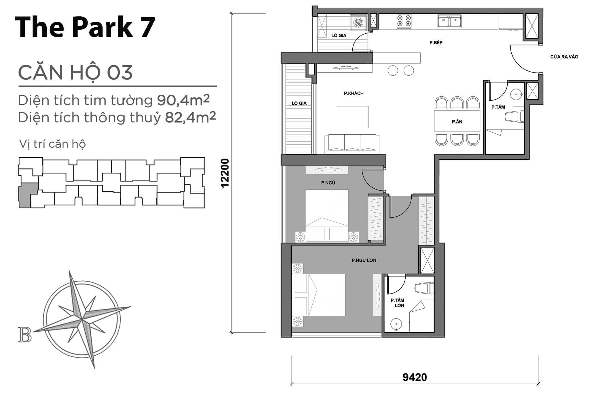 layout căn hộ số 03 tòa Park 7 P7-03