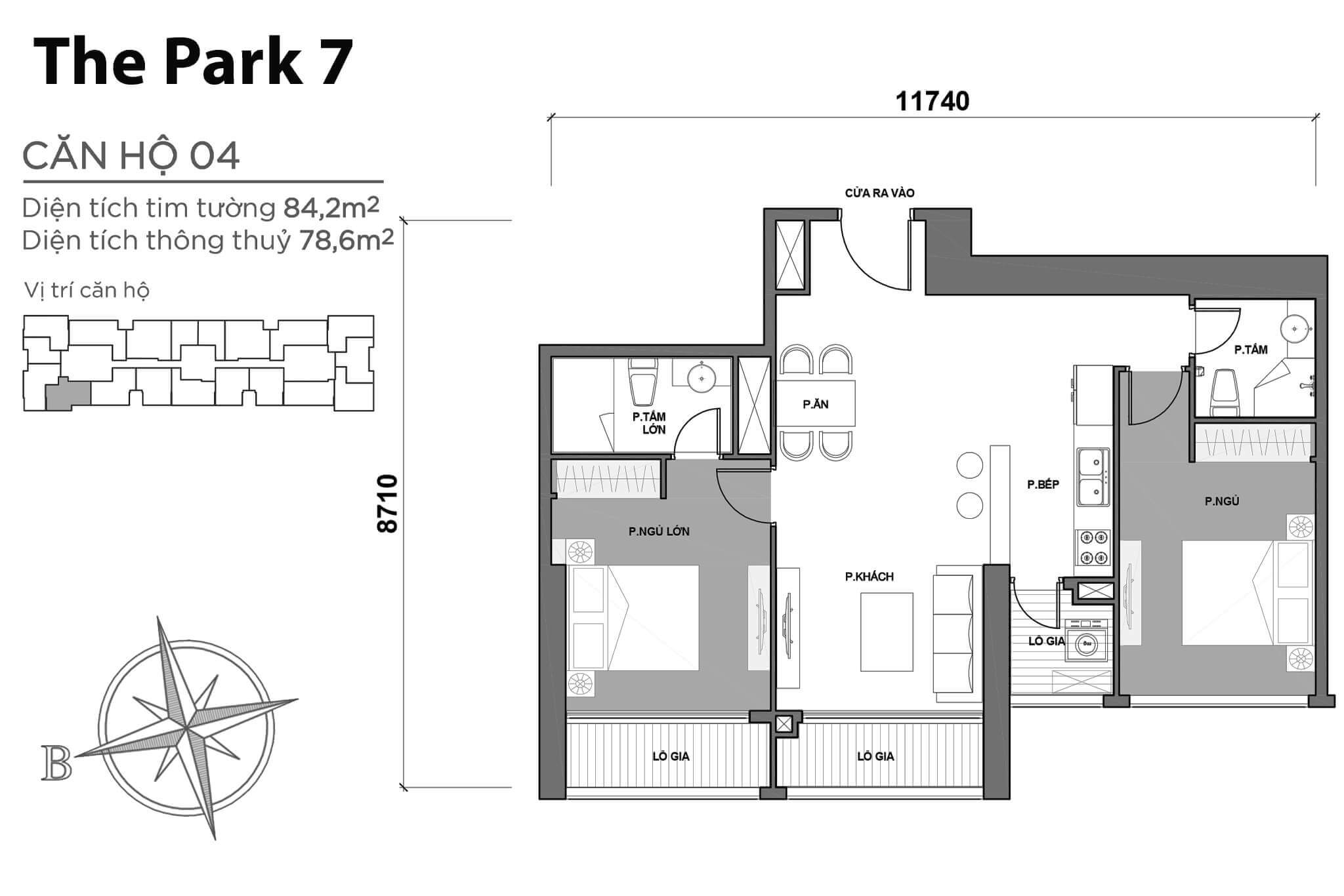 layout căn hộ số 04 tòa Park 7 P7-04