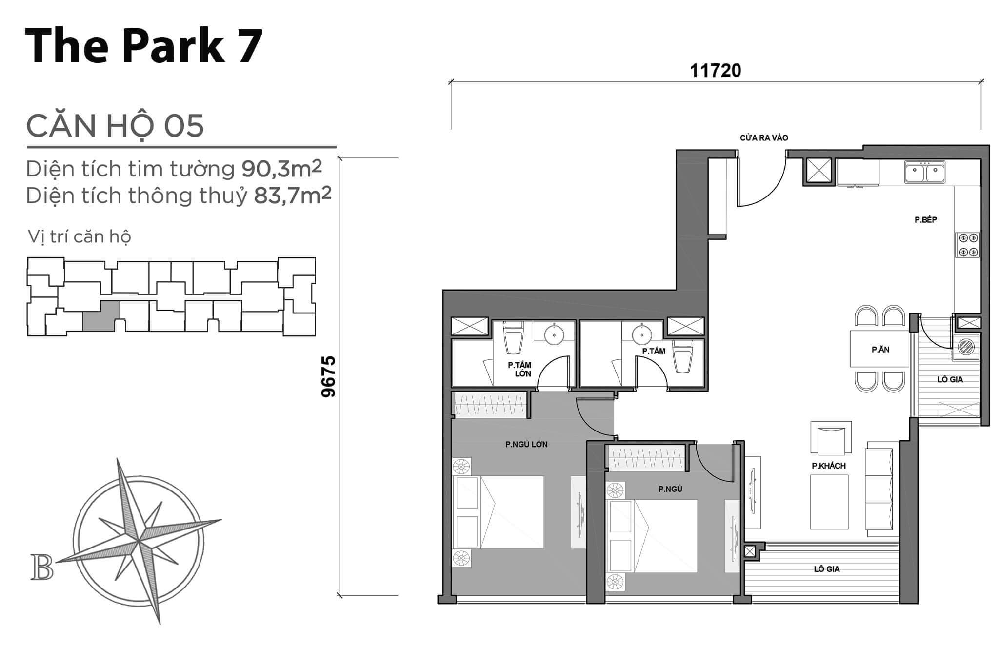 layout căn hộ số 05 tòa Park 7 P7-05