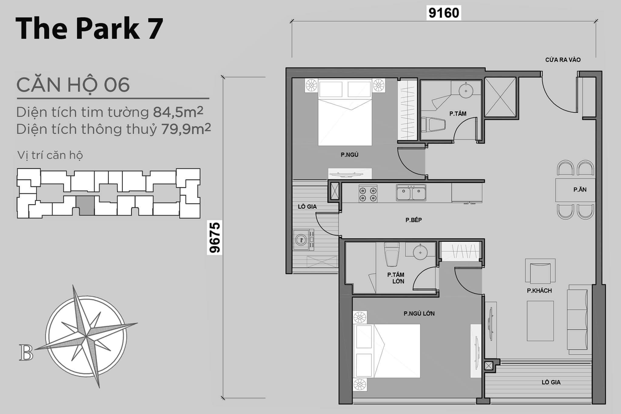 layout căn hộ số 06 tòa Park 7 P7-06