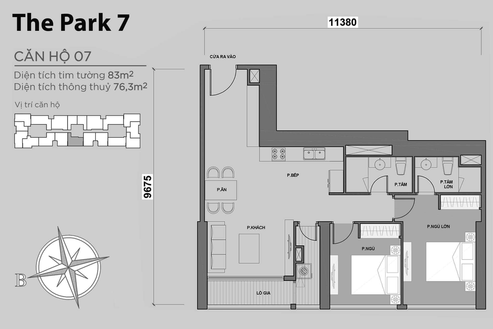 layout căn hộ số 07 tòa Park 7 P7-07