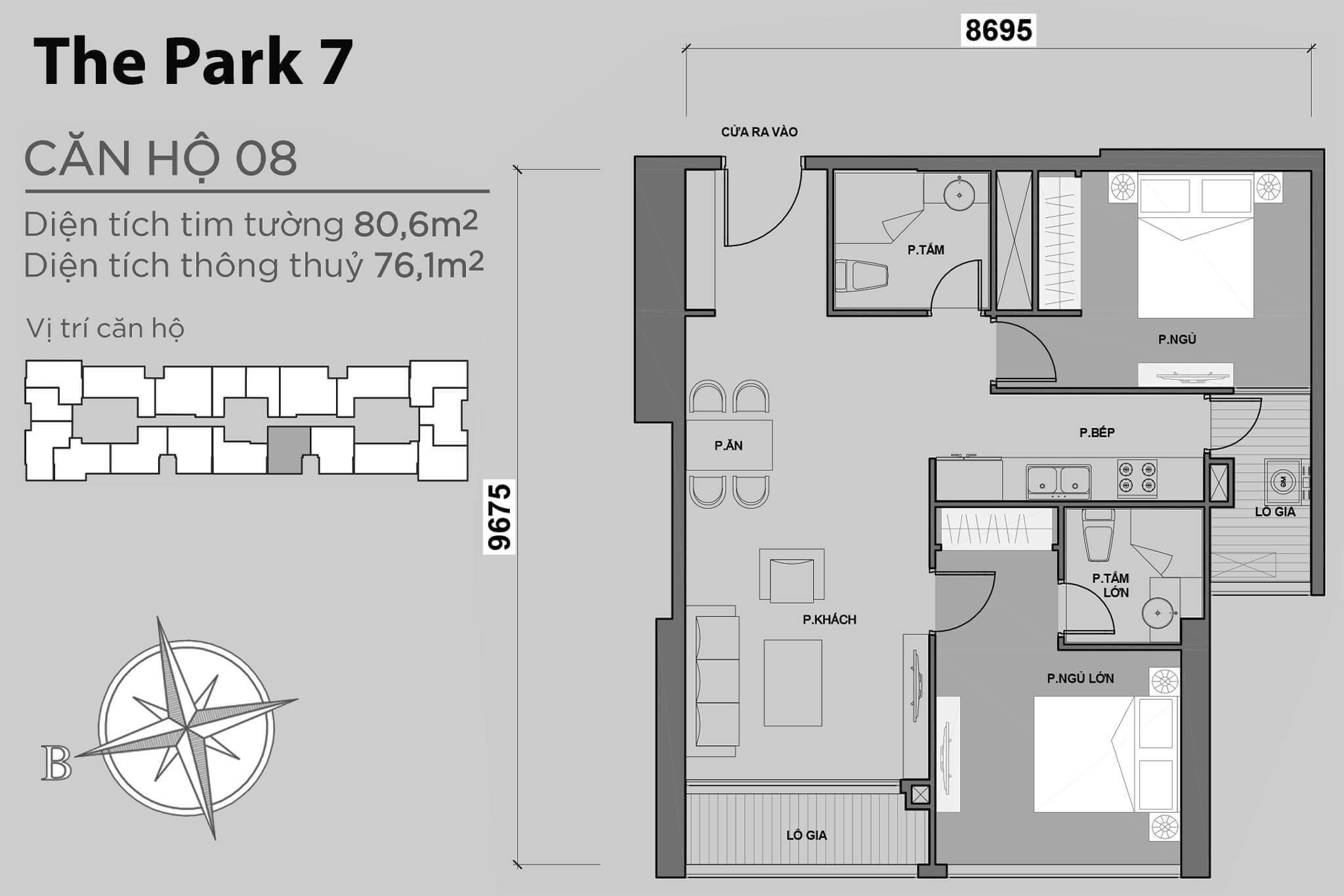 layout căn hộ số 08 tòa Park 7 P7-08