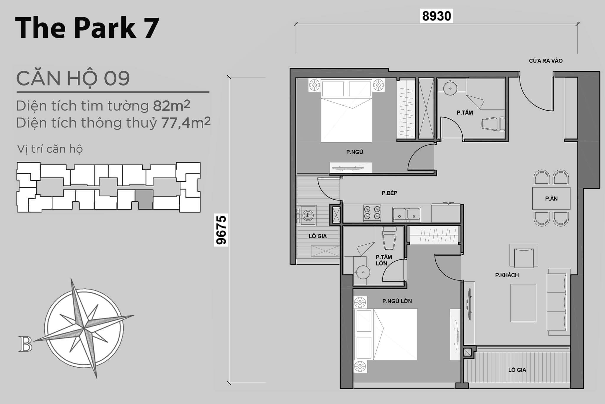 layout căn hộ số 09 tòa Park 7 P7-09