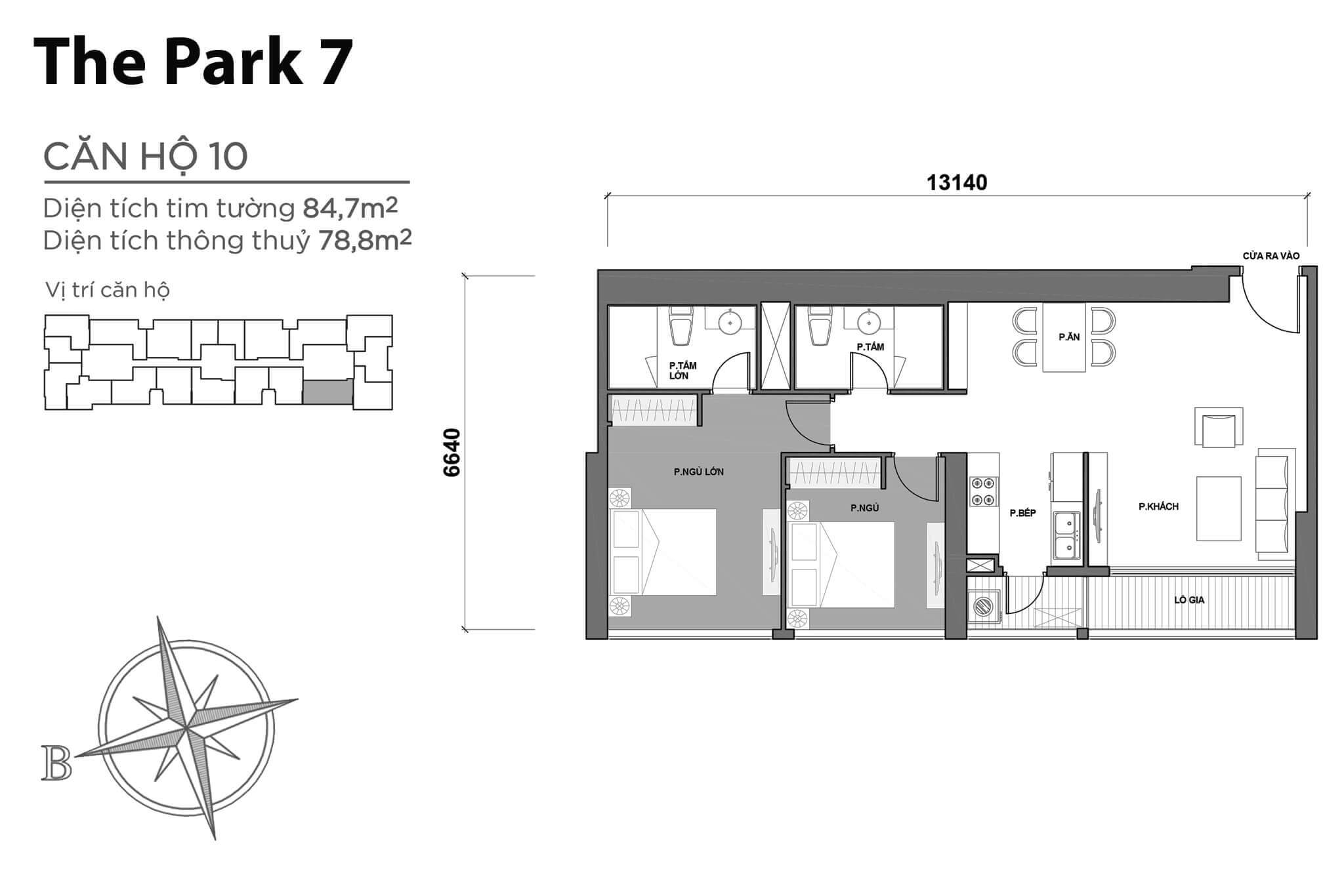 layout căn hộ số 10 tòa Park 7 P7-10