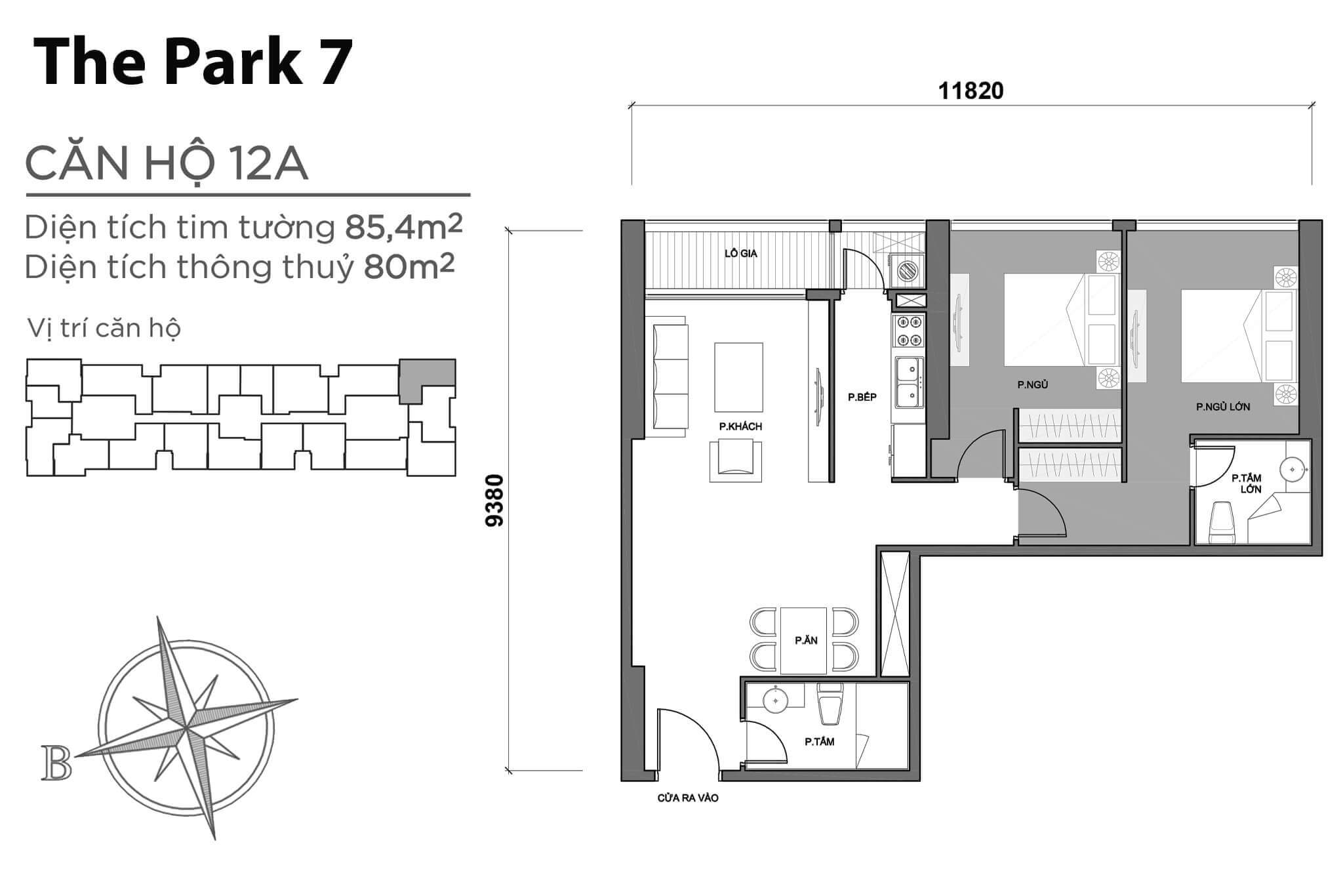 layout căn hộ số 12A tòa Park 7 P7-12A