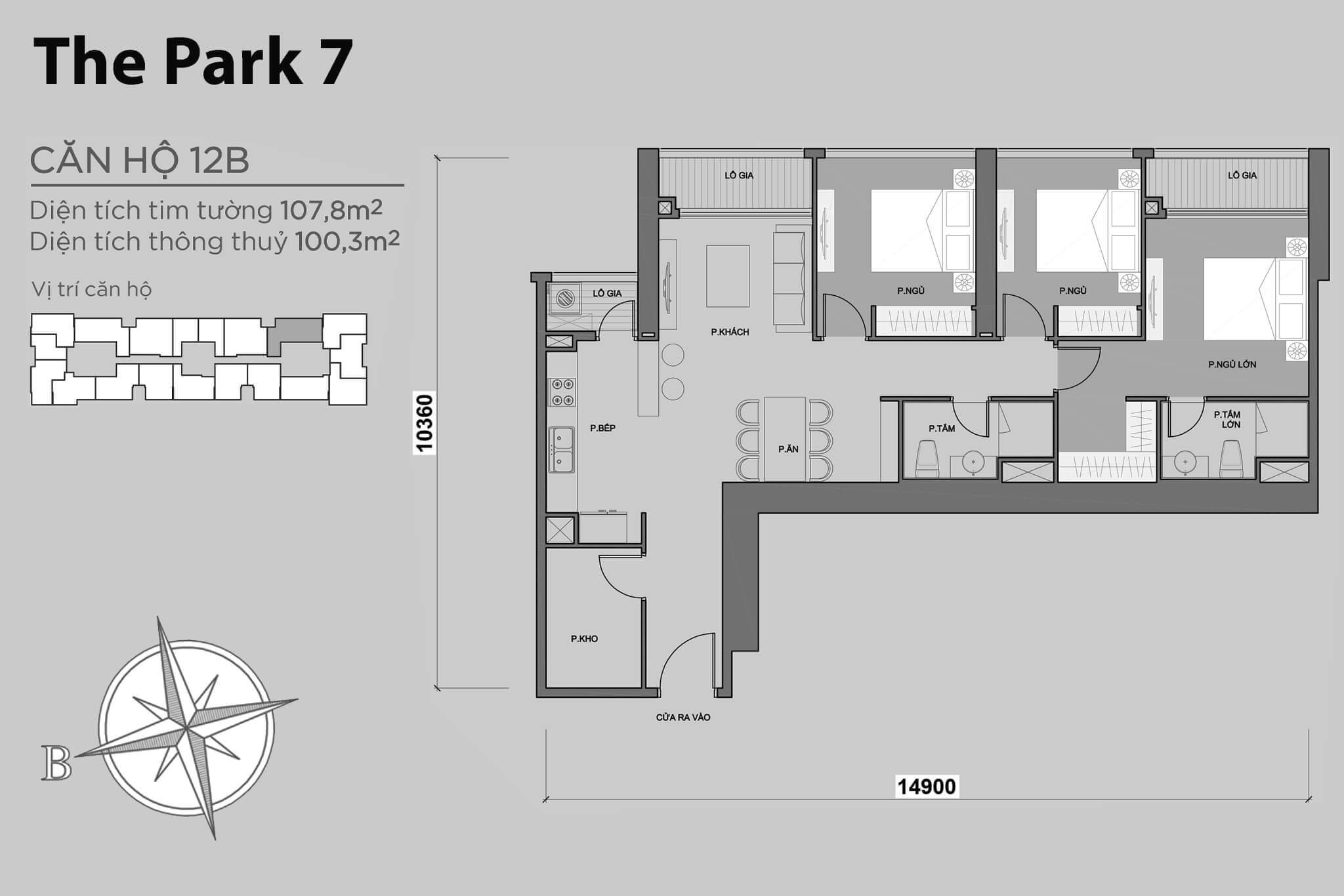 layout căn hộ số 12B tòa Park 7 P7-12B