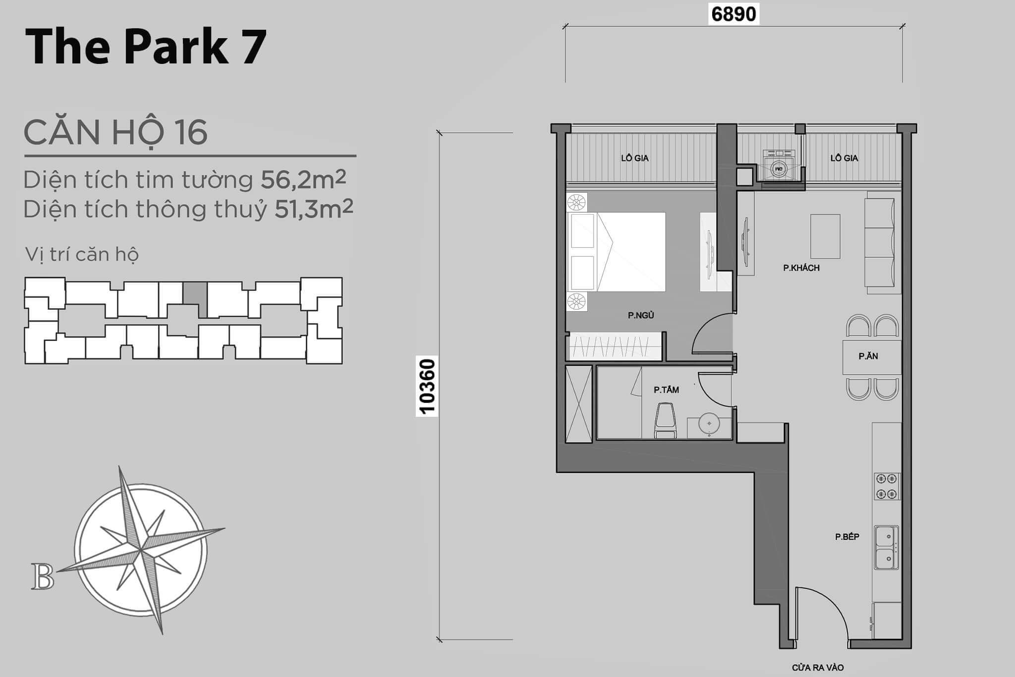layout căn hộ số 16 tòa Park 7 P7-16