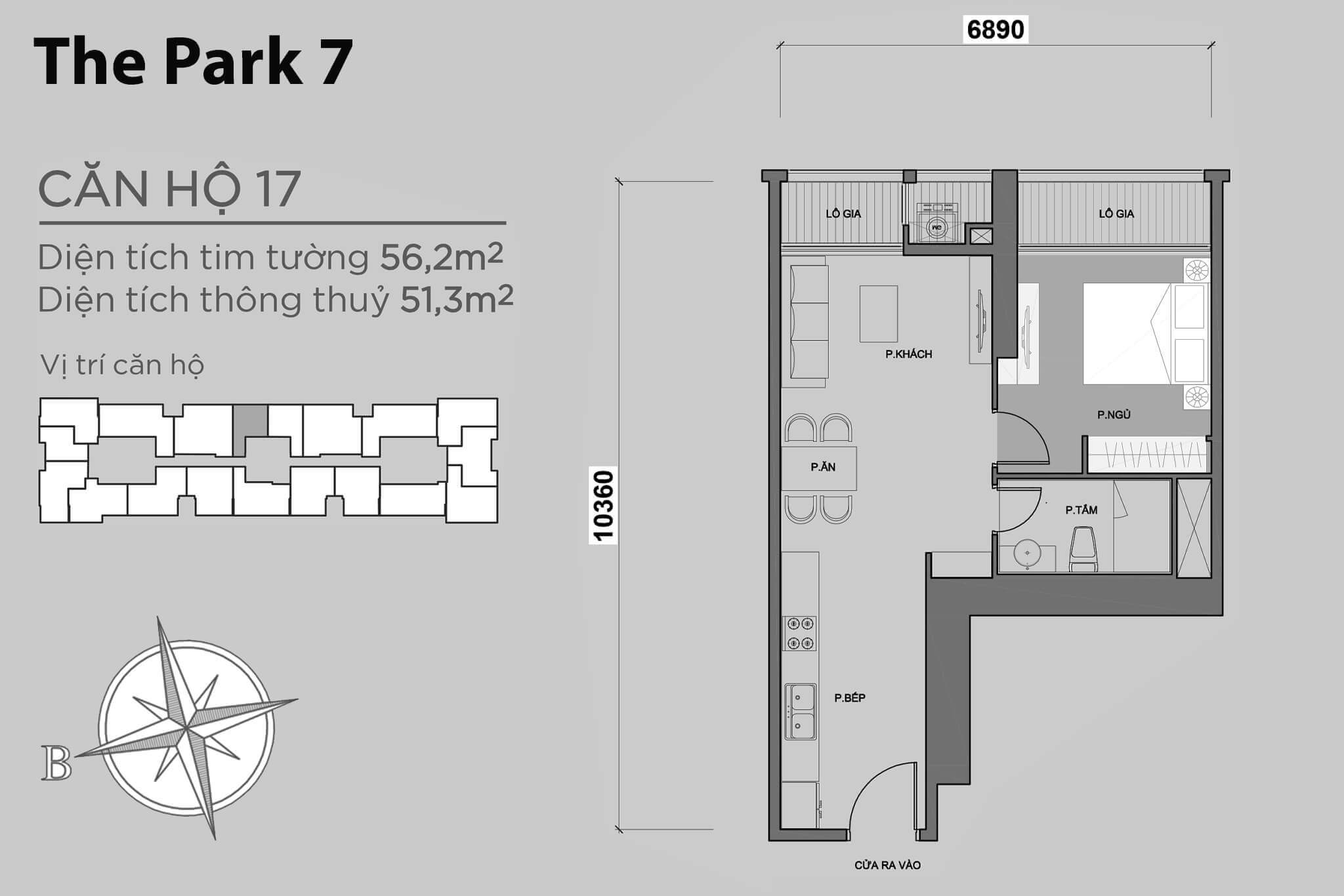 layout căn hộ số 17 tòa Park 7 P7-17