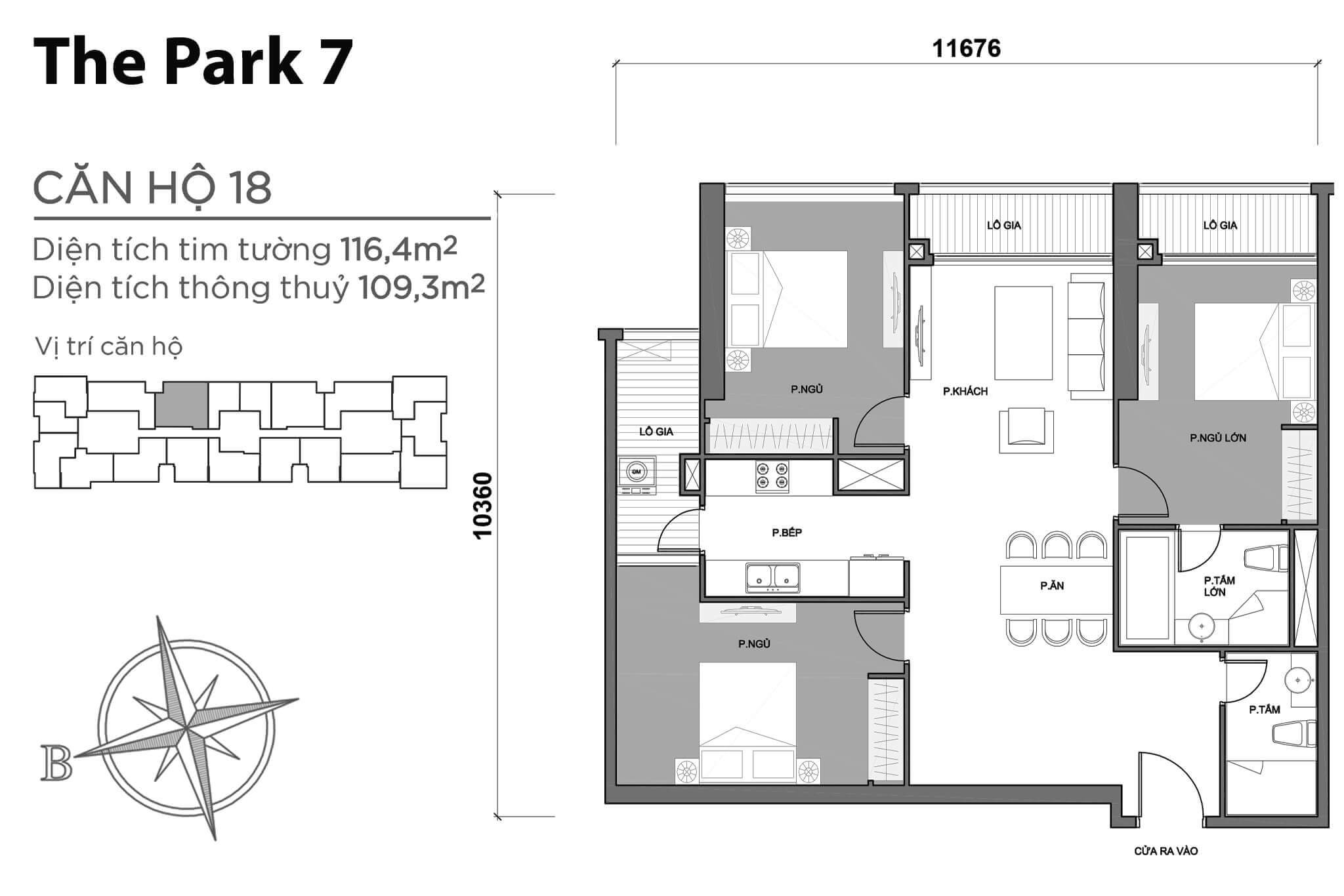 layout căn hộ số 18 tòa Park 7 P7-18