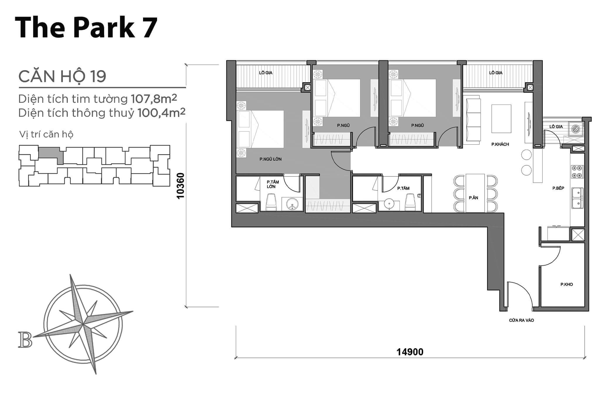 layout căn hộ số 19 tòa Park 7 P7-19