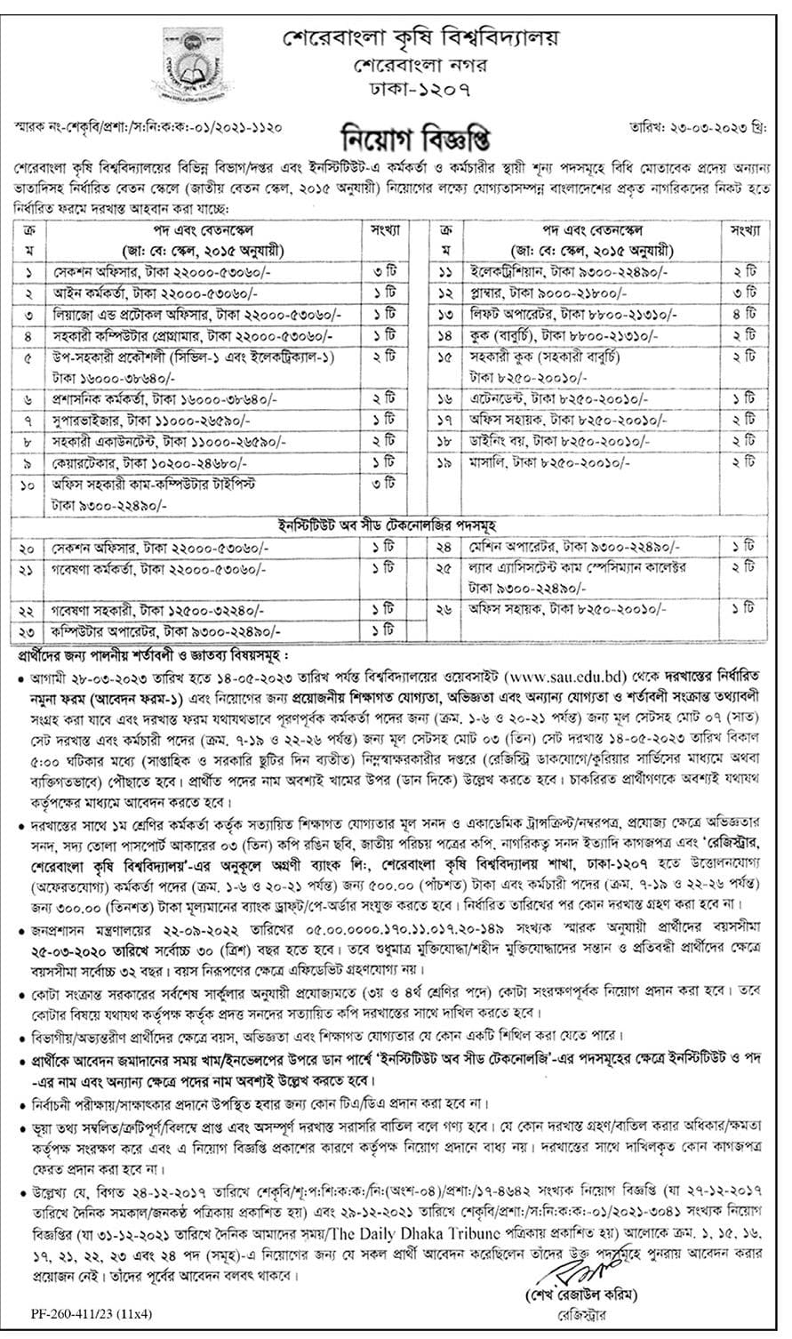 Sher E Bangla Agricultural University SAU Job Circular 2023 Edaning sher-e-bangla-agricultural-university-sau-job-circular-2023-edaning