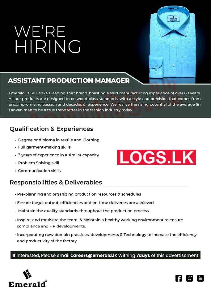 Assistant Production Manager Job Vacancy 2023 in Emerald Jobs Vacancies