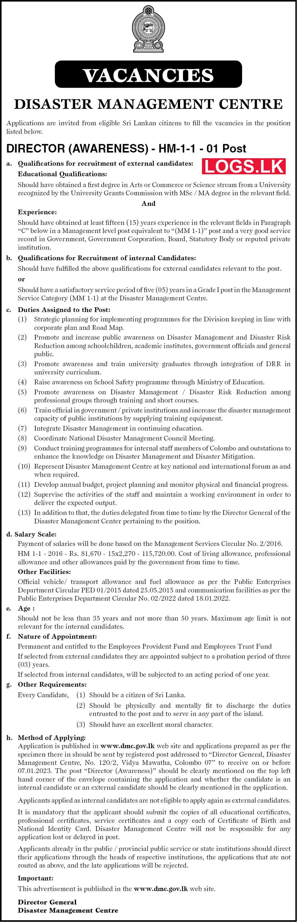 Director - Disaster Management Centre Vacancies 2023 DMC Details, Application Form