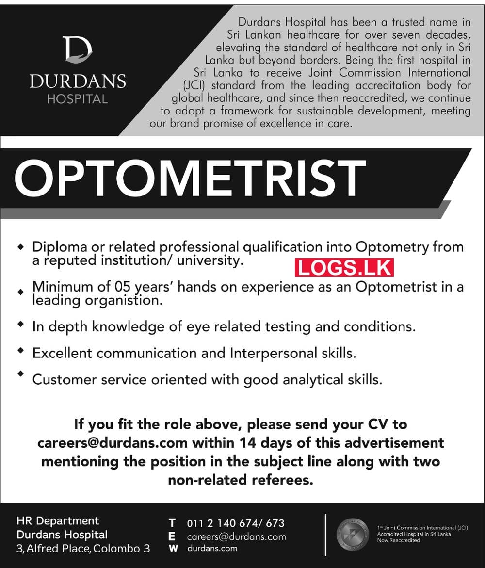 Optometrist Job Vacancy 2023 in Sri Lanka Durdans Hospital Jobs Vacancies