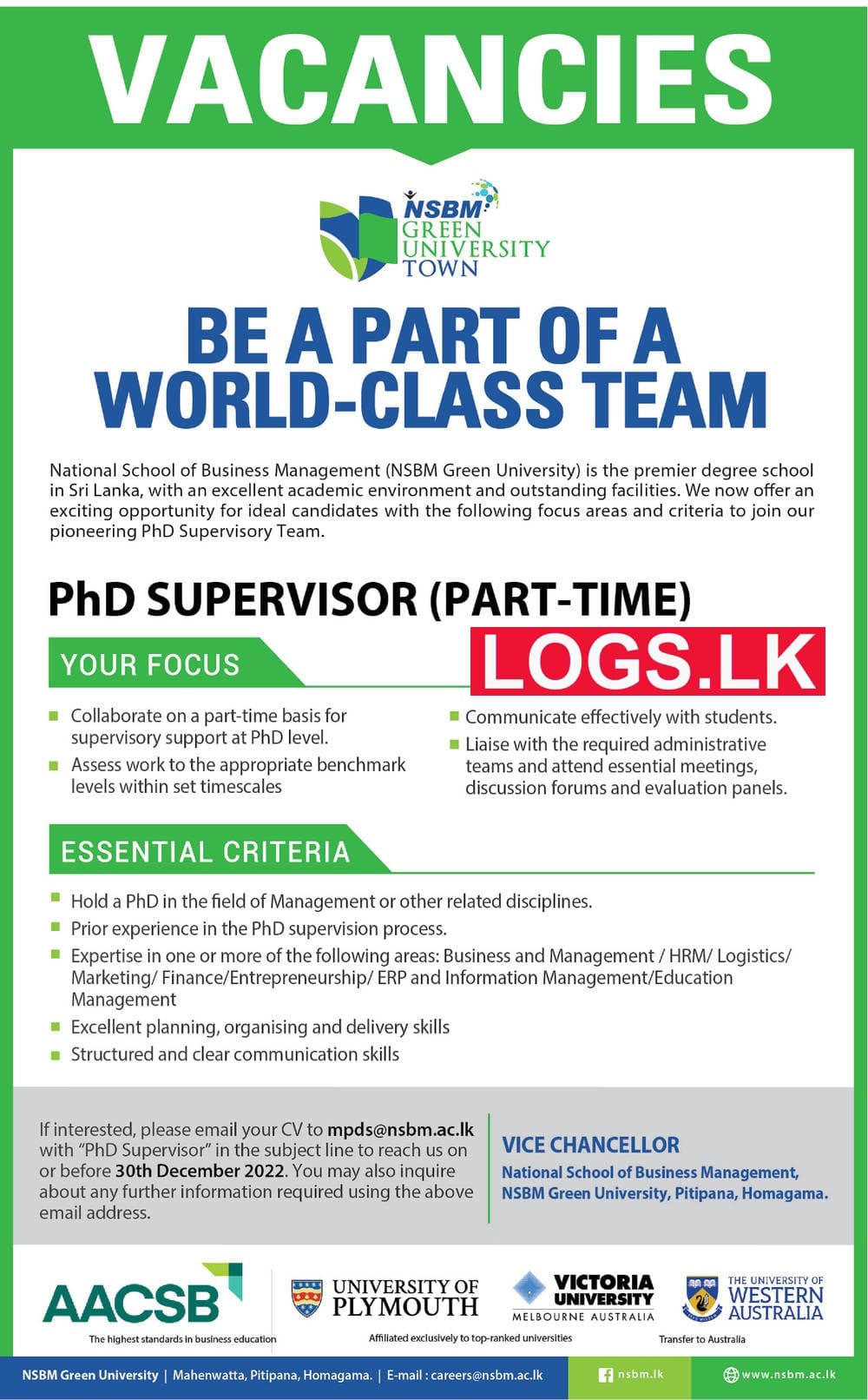 PhD Supervisor Job Vacancy 2023 in NSBM Green University