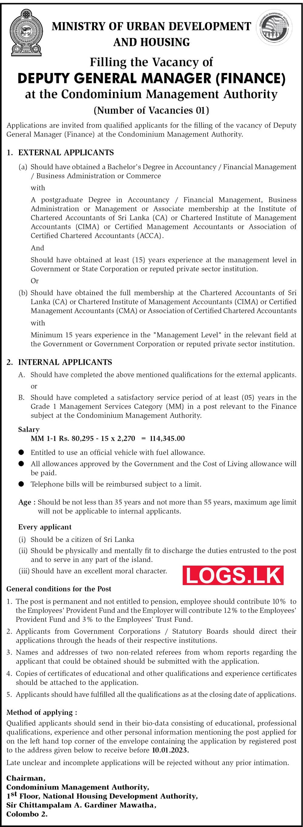 Deputy General Manager Vacancies 2023 in Ministry of Urban Development Job Vacancies 2023