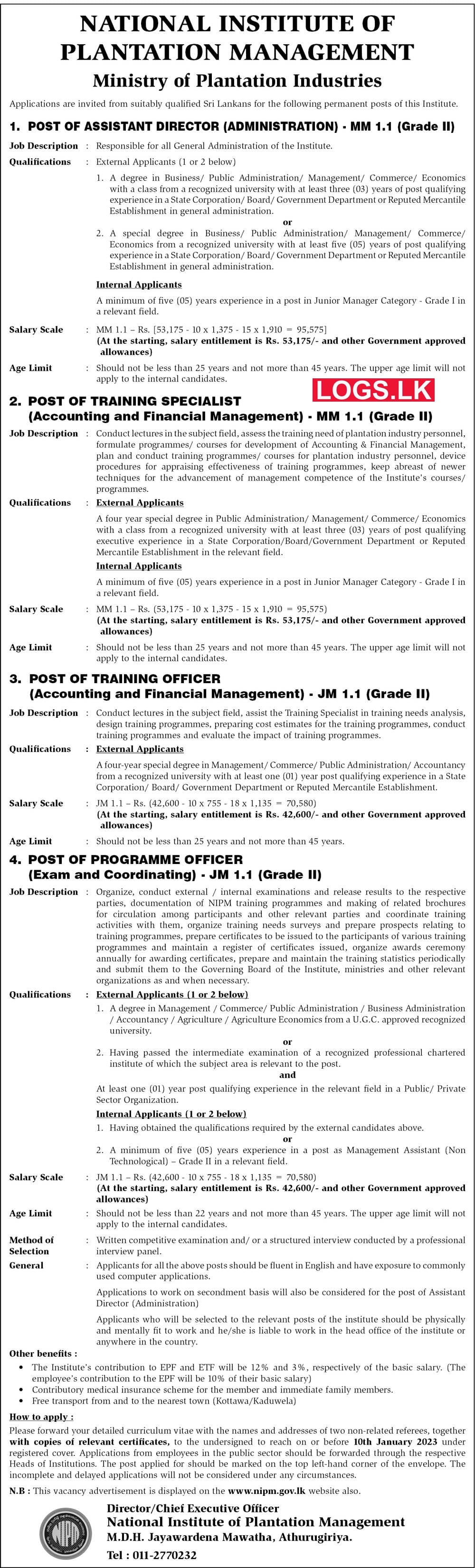 National Institute of Plantation Management Vacancies 2023 Jobs Vacancies