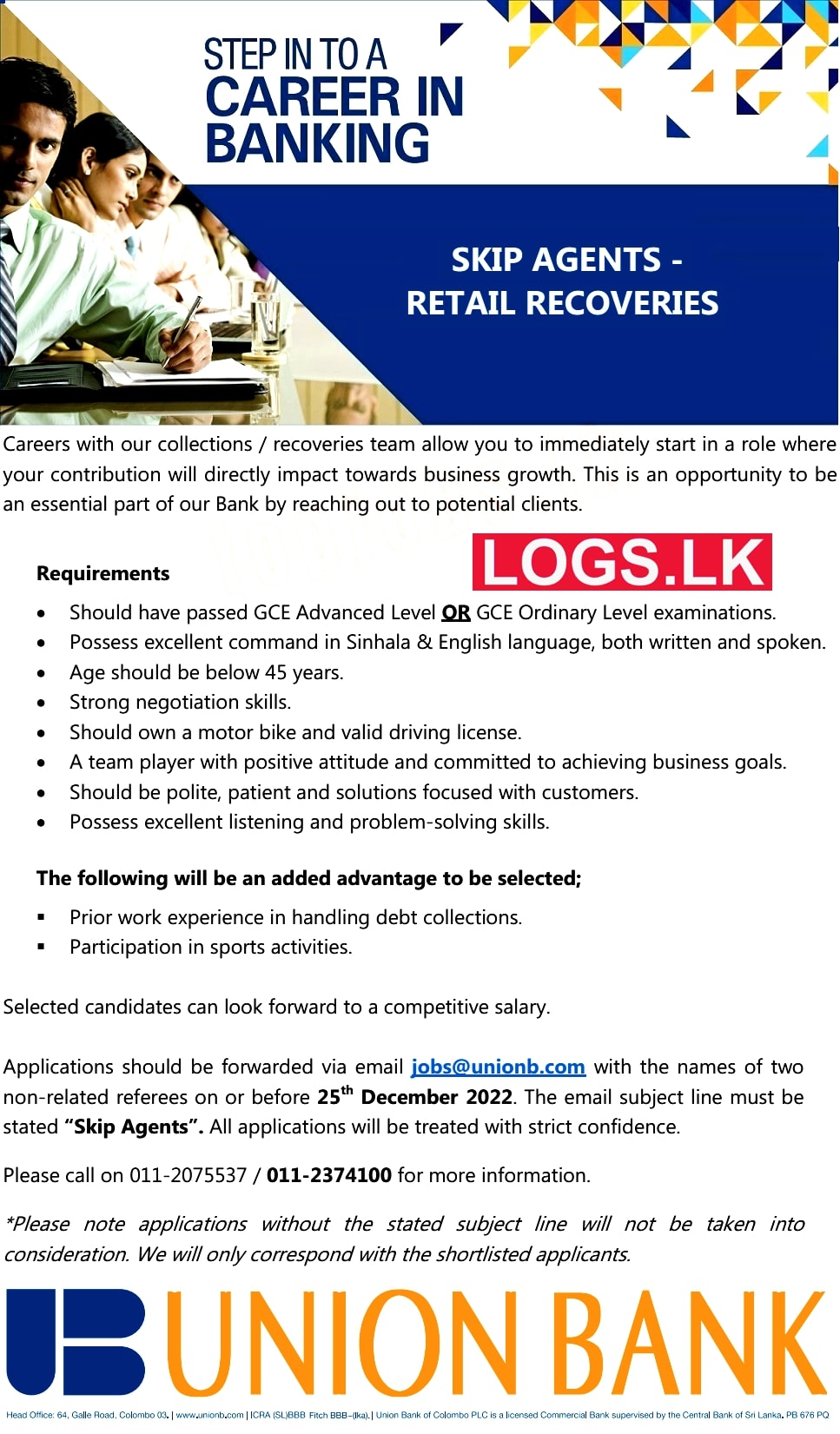 Skip Agents Jobs Vacancies 2023 in Union Bank Job Vacancy 2023 Details, Application Form Download