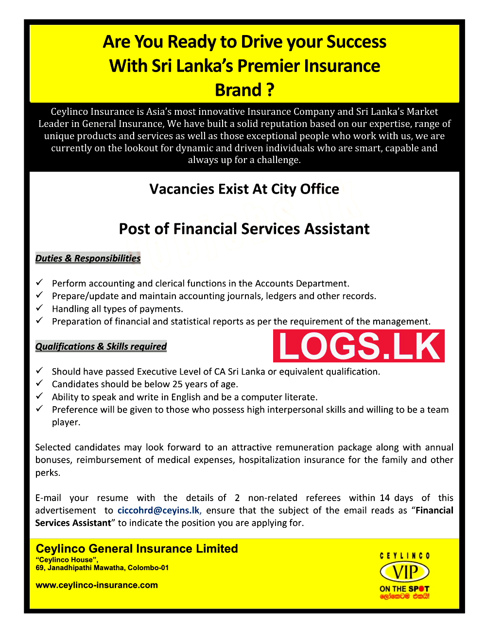 Financial Services Assistant Vacancy 2023 in Ceylinco Job Vacancies 2023