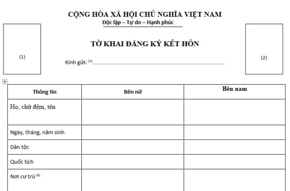 Mẫu đơn đăng ký kết hôn với người nước ngoài mới năm 2023