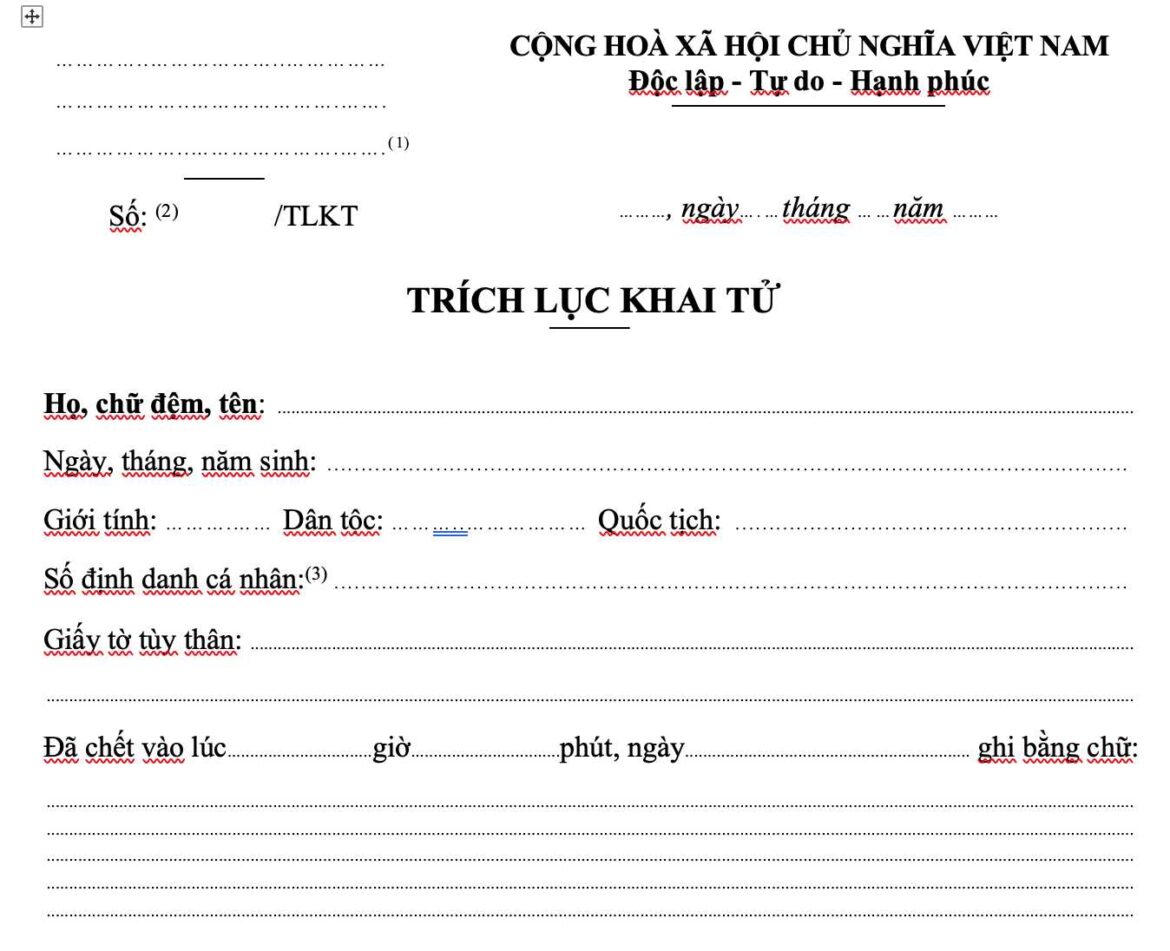 Tải mẫu trích lục khai tử
