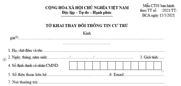 Mẫu tờ khai thay đổi nơi cư trú mới năm 2023