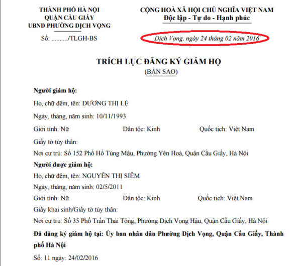 Dịch vụ trích lục đăng ký giám hộ